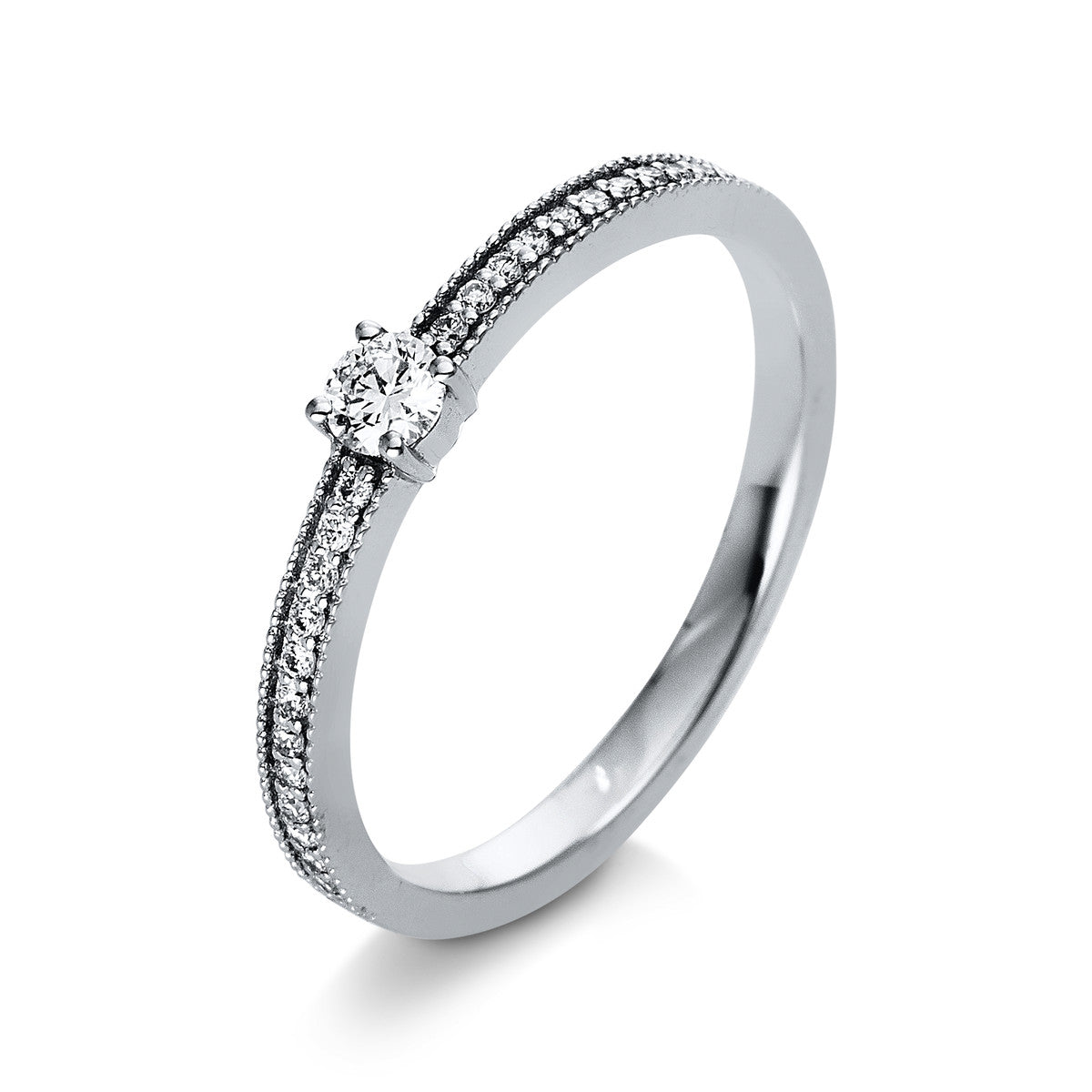 diamond full cut  solitaire with accent stones ring in white gold