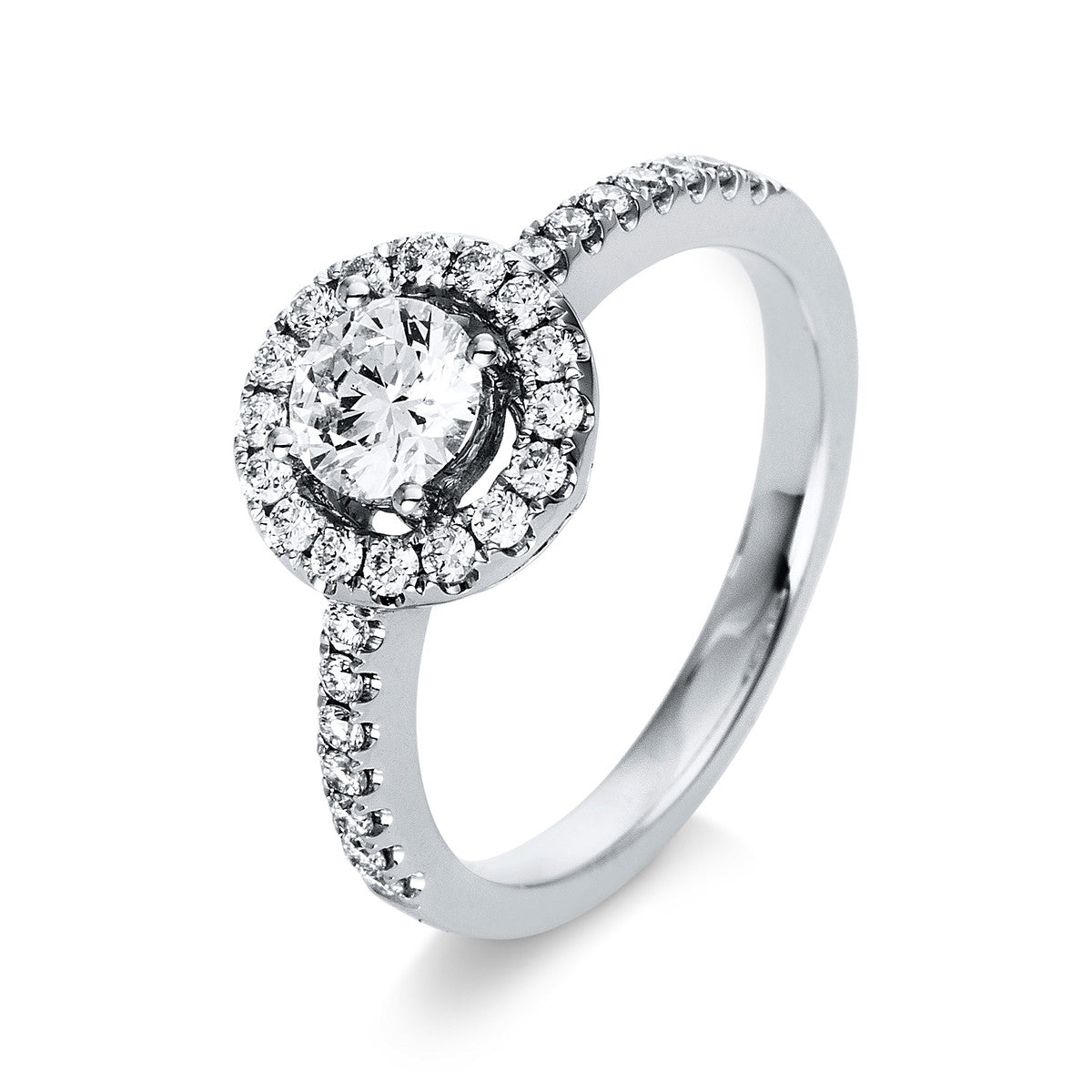 diamond full cut  solitaire with accent stones ring in white gold
