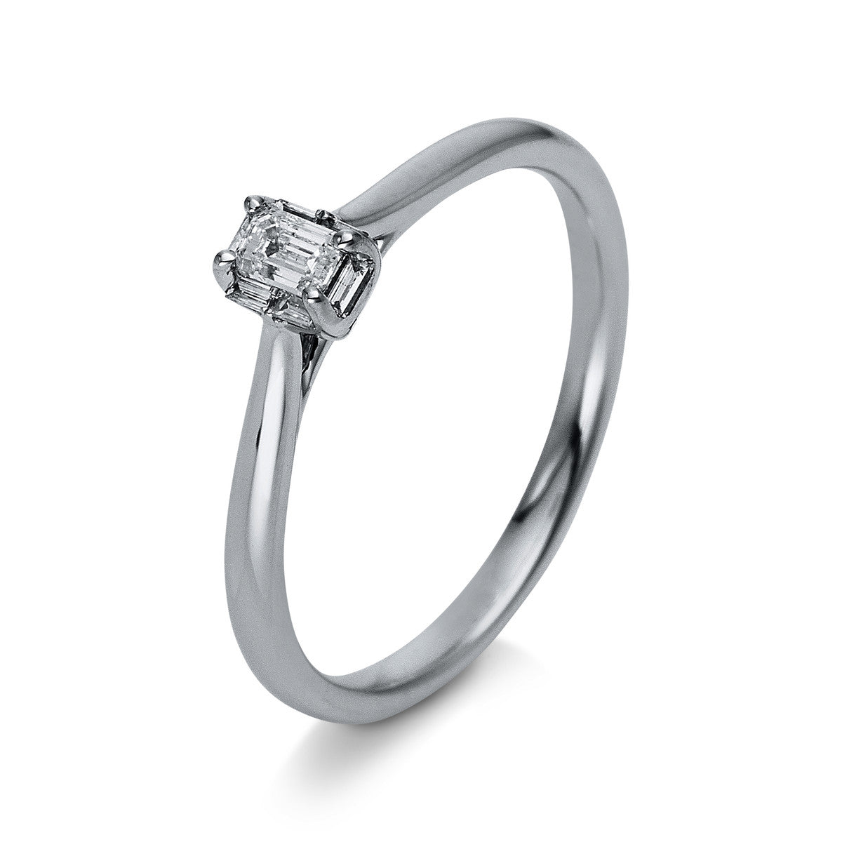 baguette  solitaire with accent stones ring in white gold