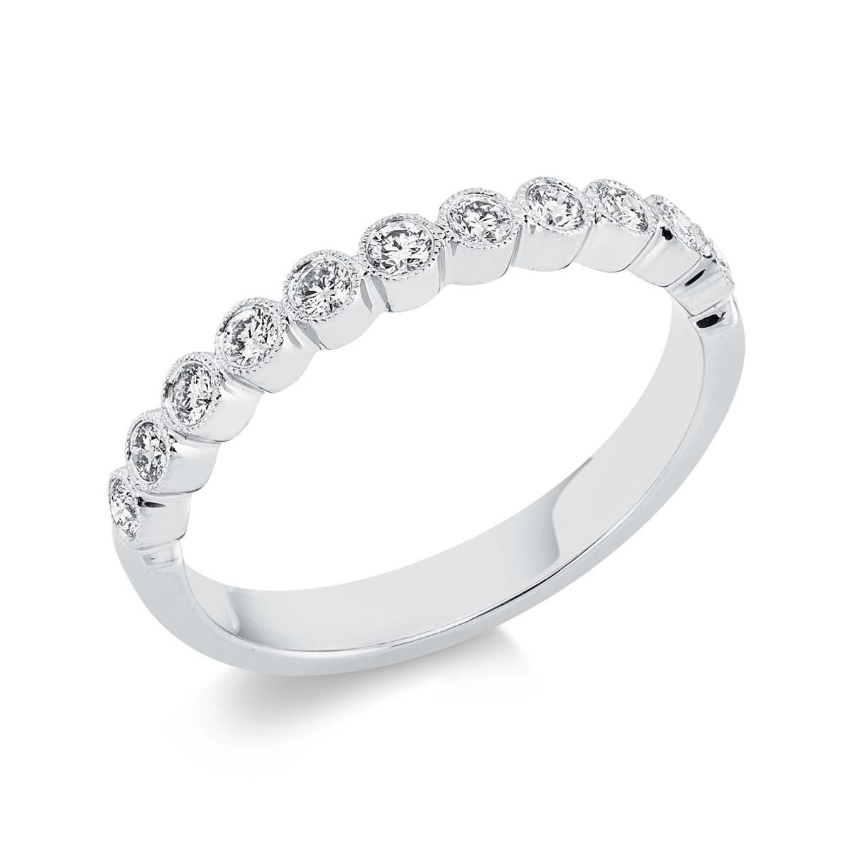 diamond full cut  eternity half ring in white gold