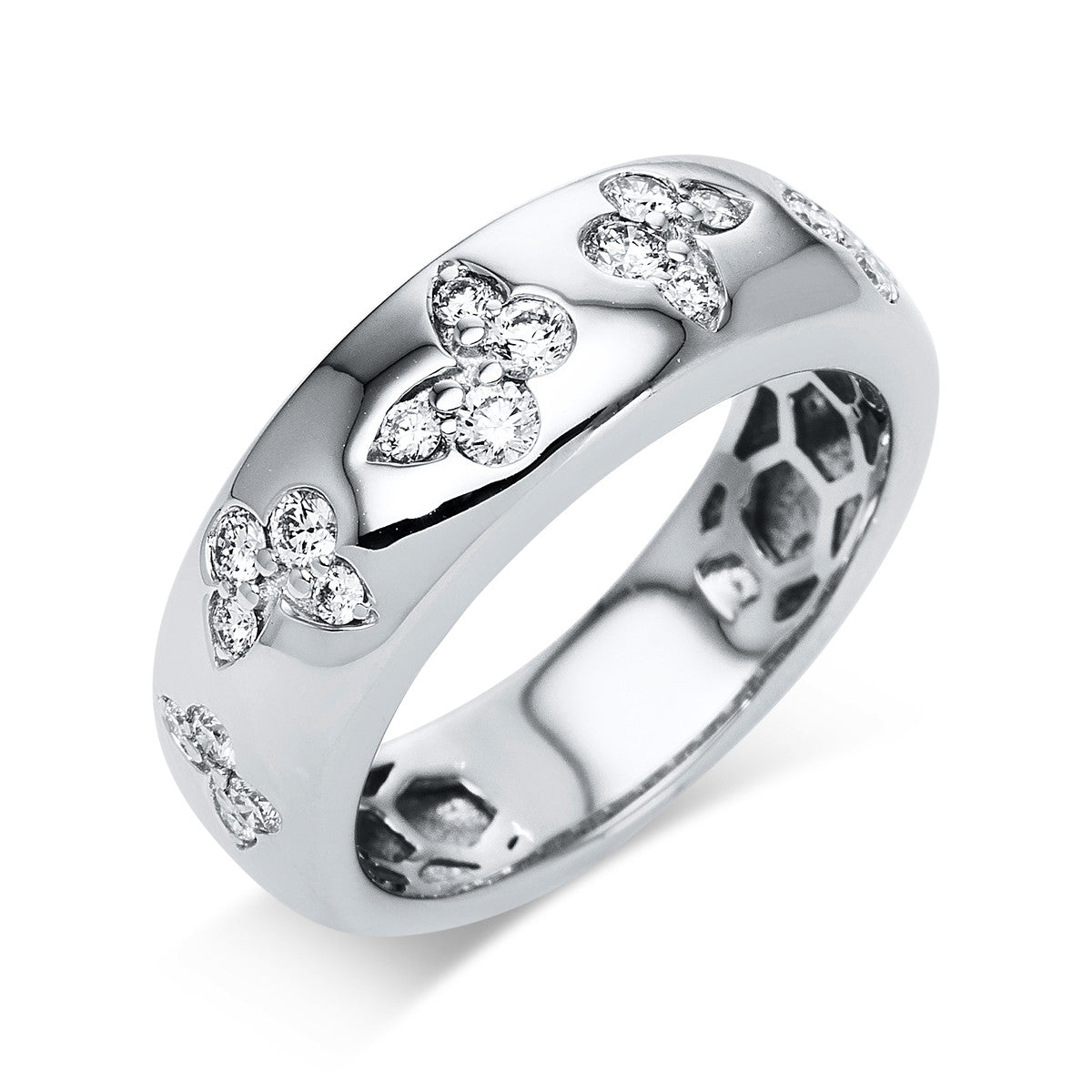 diamond full cut  modern woman ring in white gold