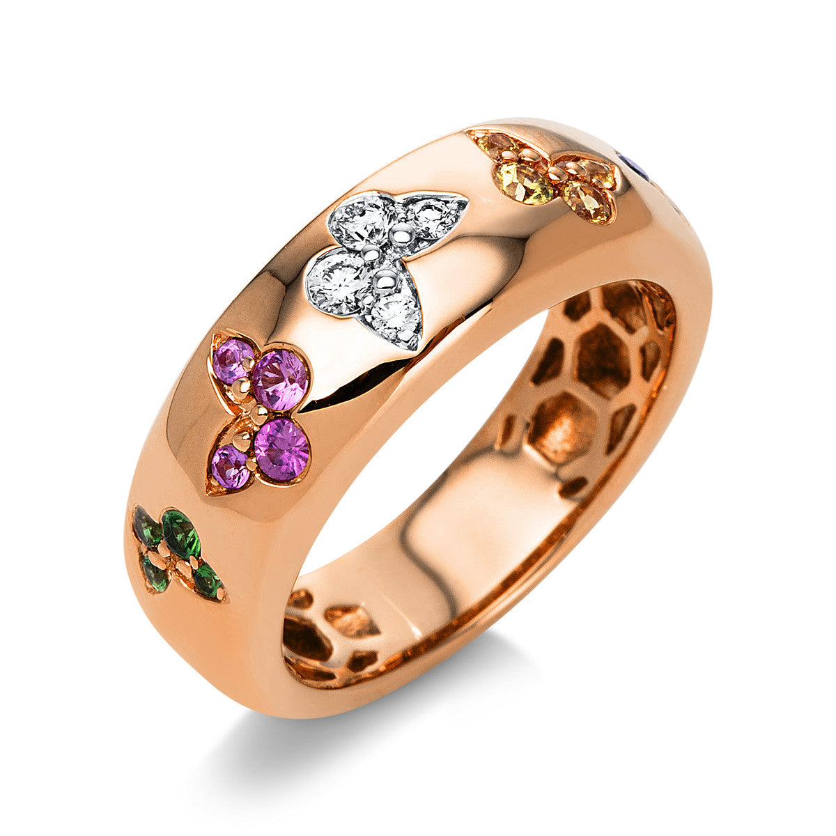 diamond full cut sapphire colored stone classic ring in red gold / white gold