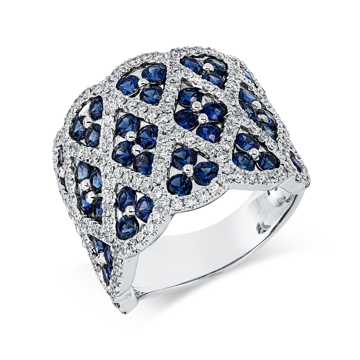 diamond full cut sapphire colored stone classic ring in white gold