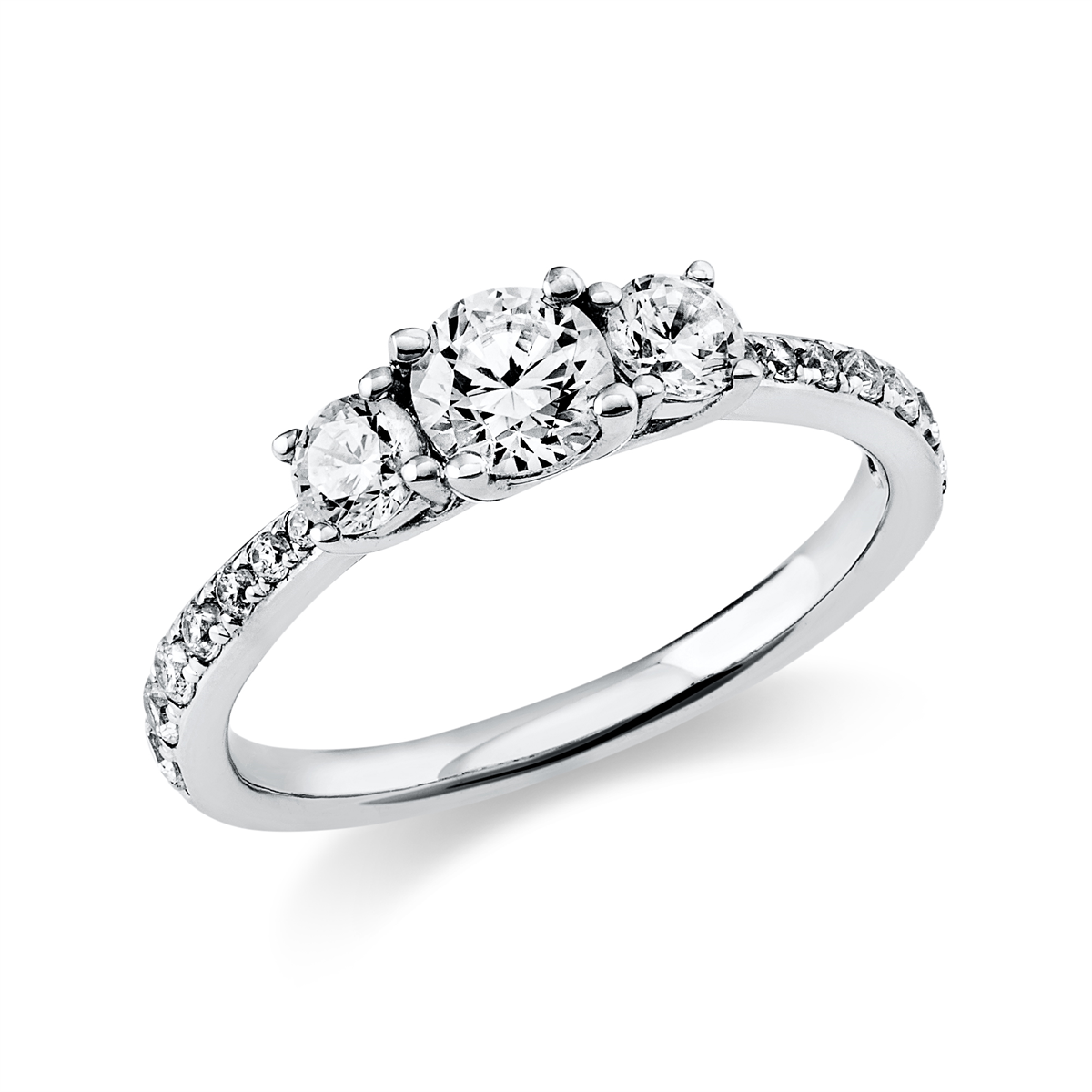 diamond full cut  solitaire with accent stones ring in white gold