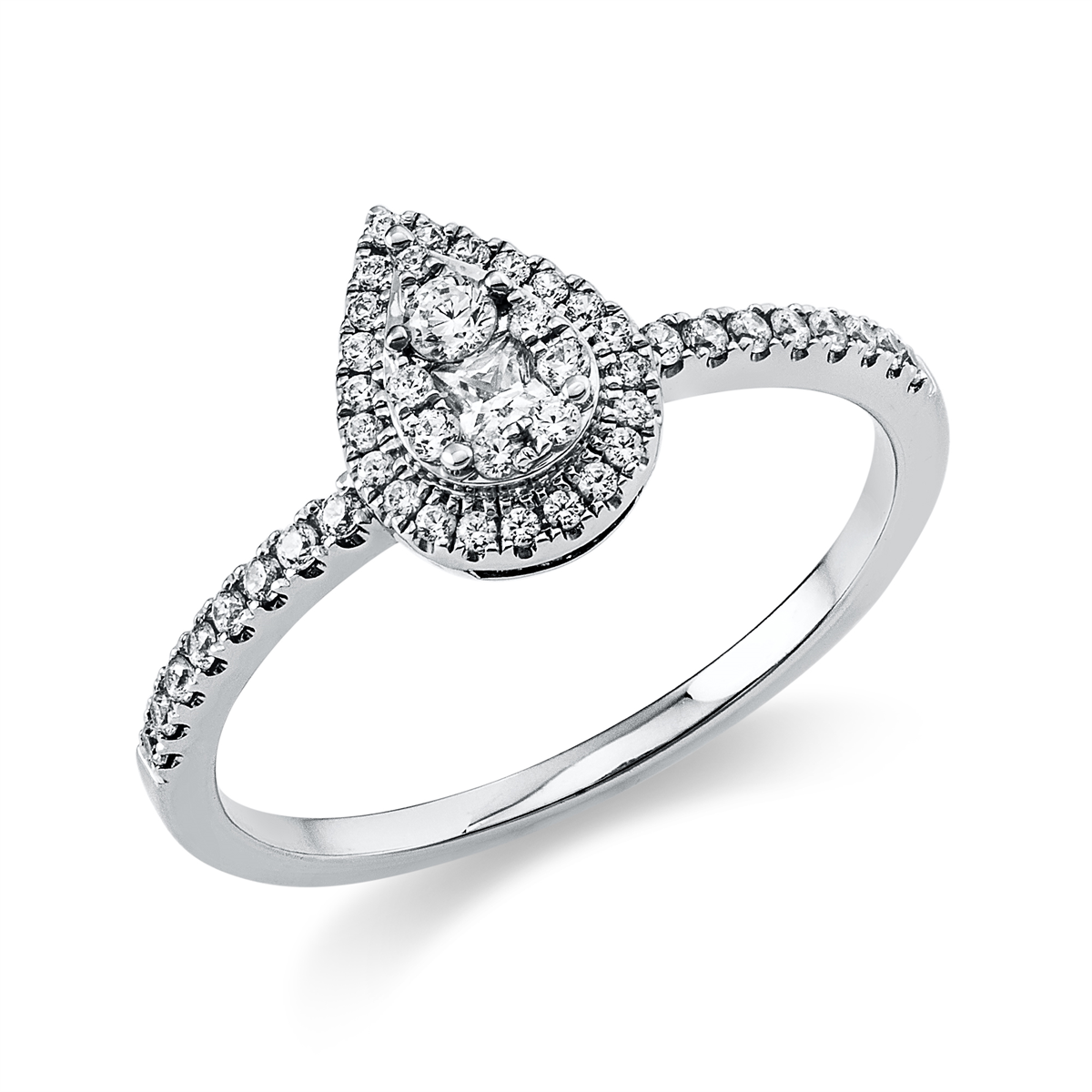 diamond full cut  baguette illusion ring in white gold