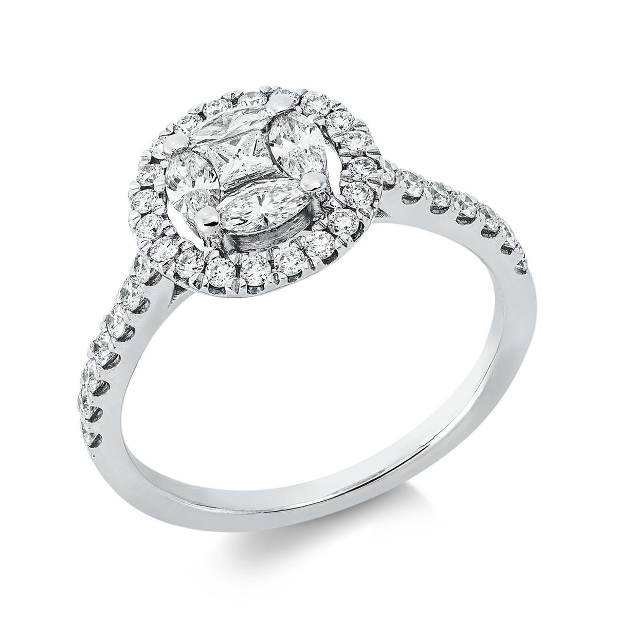 diamond full cut  illusion classic ring in white gold