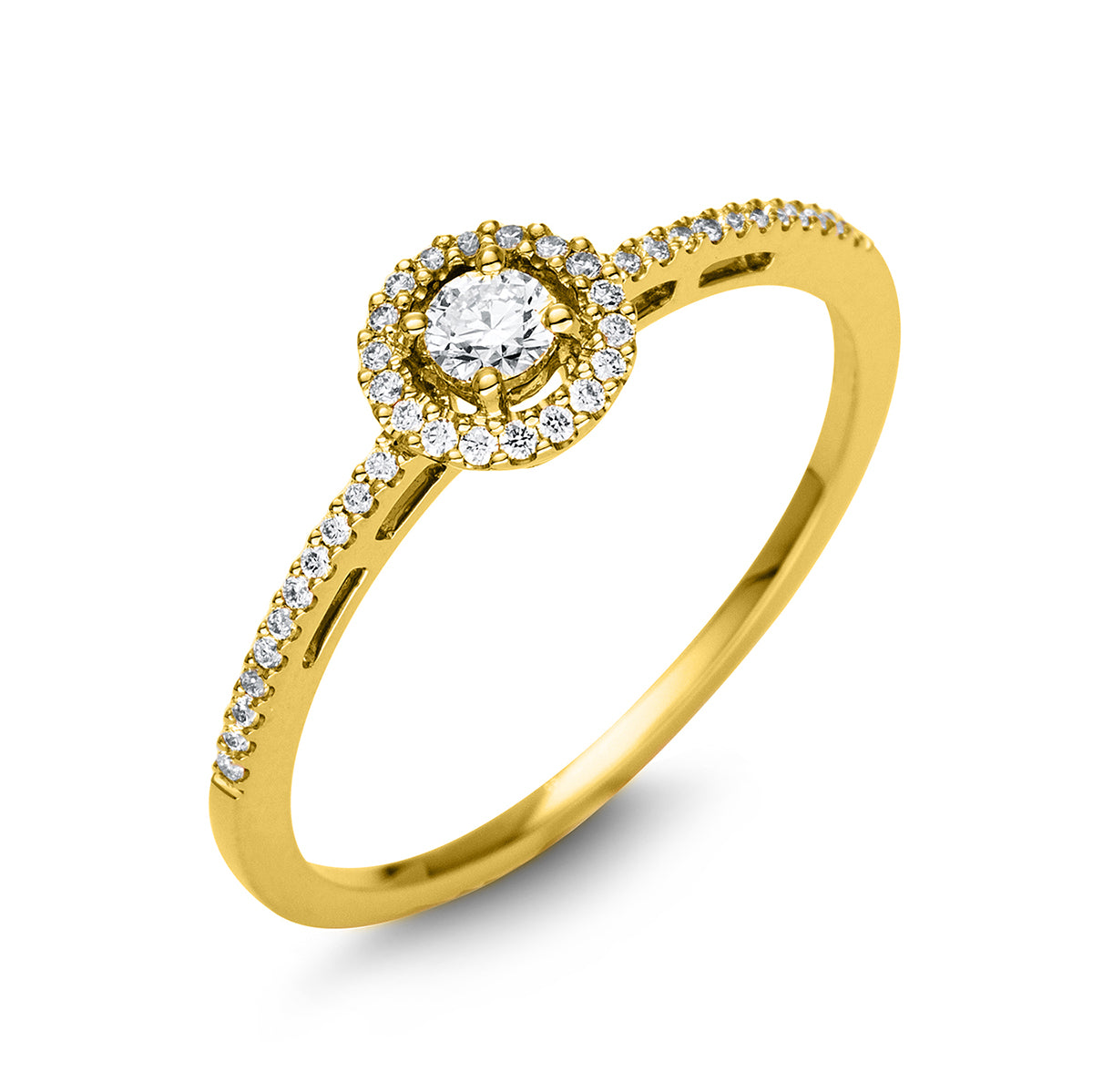diamond full cut  solitaire with accent stones ring in yellow gold