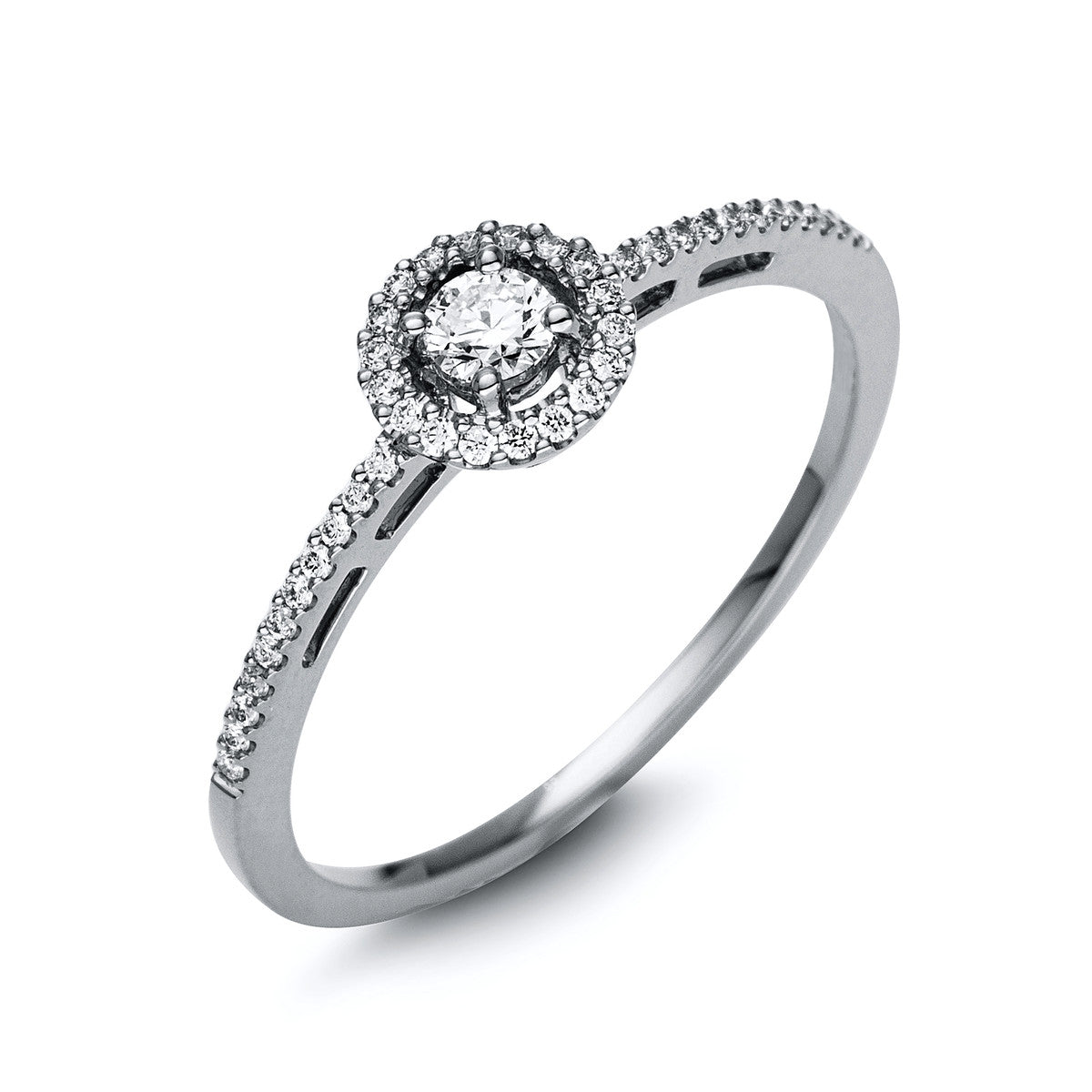 diamond full cut  solitaire with accent stones ring in white gold