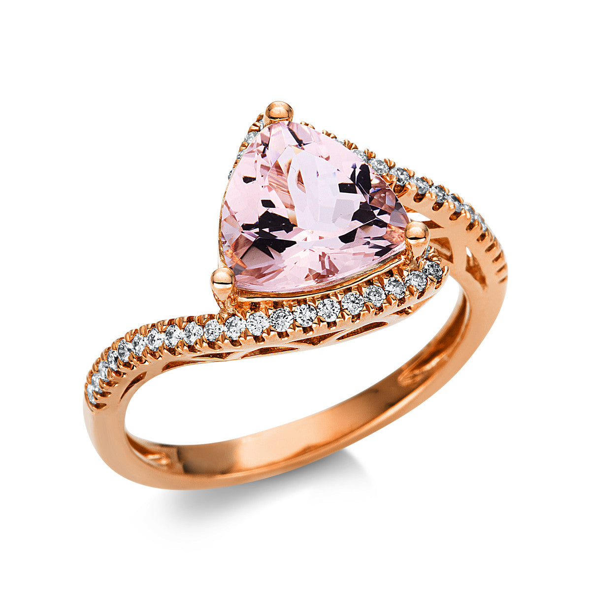 diamond full cut morganite colored stone fashion ring in red gold