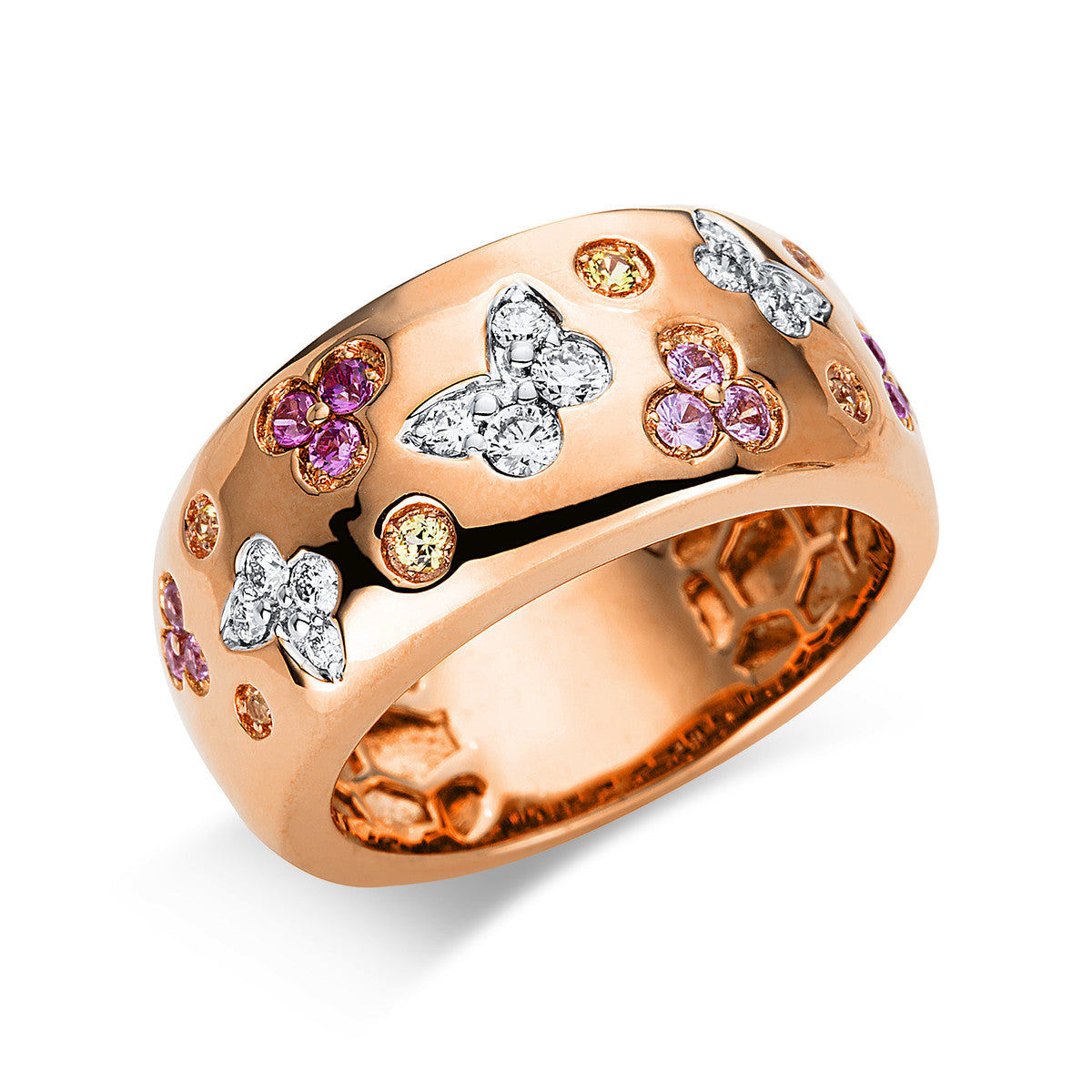diamond full cut sapphire colored stone classic ring in red gold / white gold