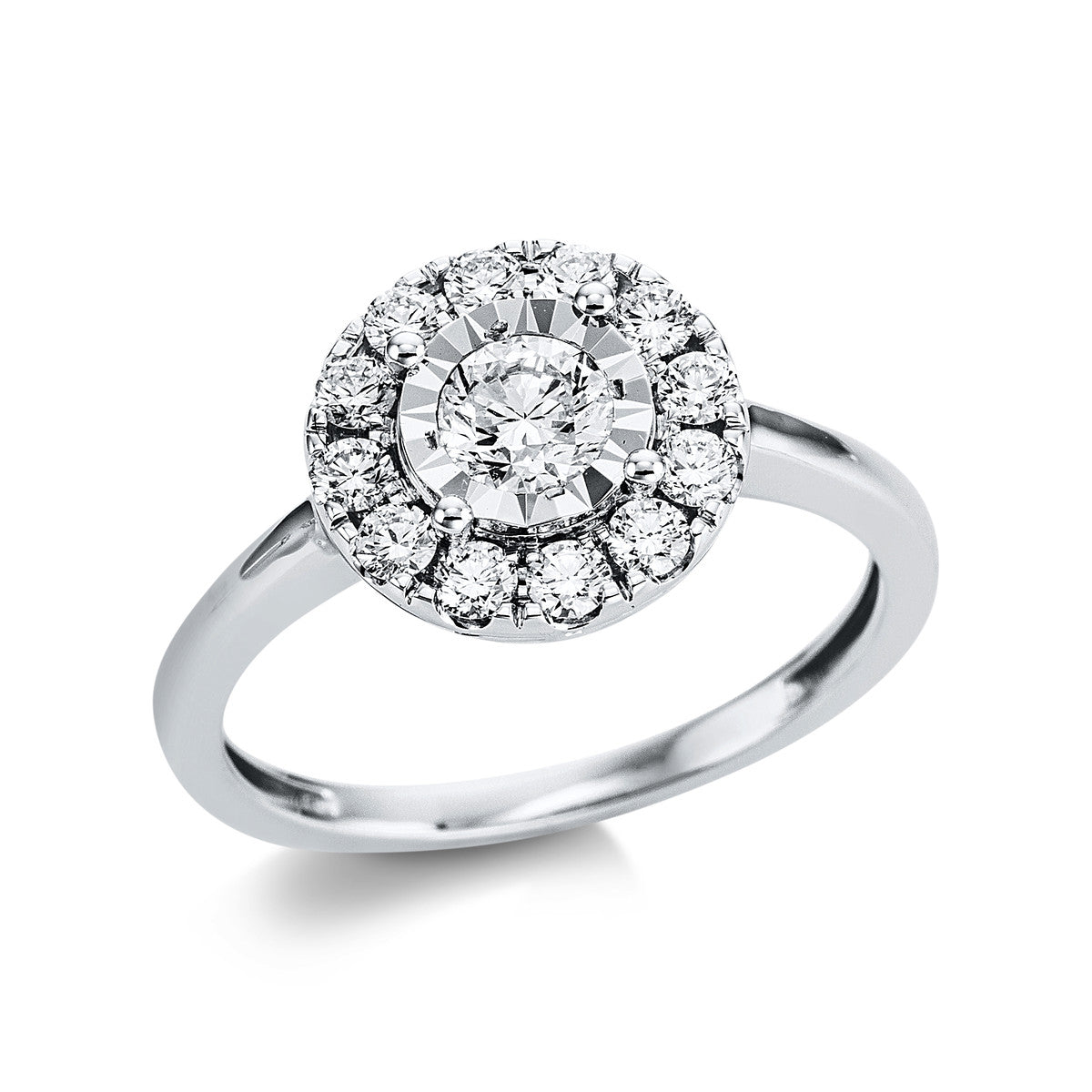 diamond full cut  illusion classic ring in white gold