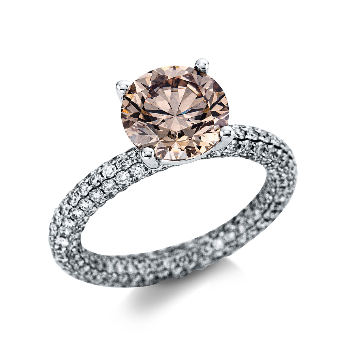 diamond full cut  fancy colored diamond ring in white gold