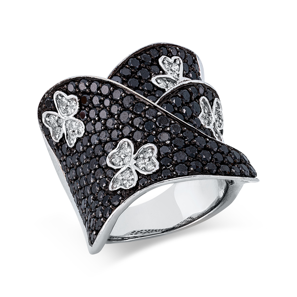 diamond full cut  pavé ring in white gold