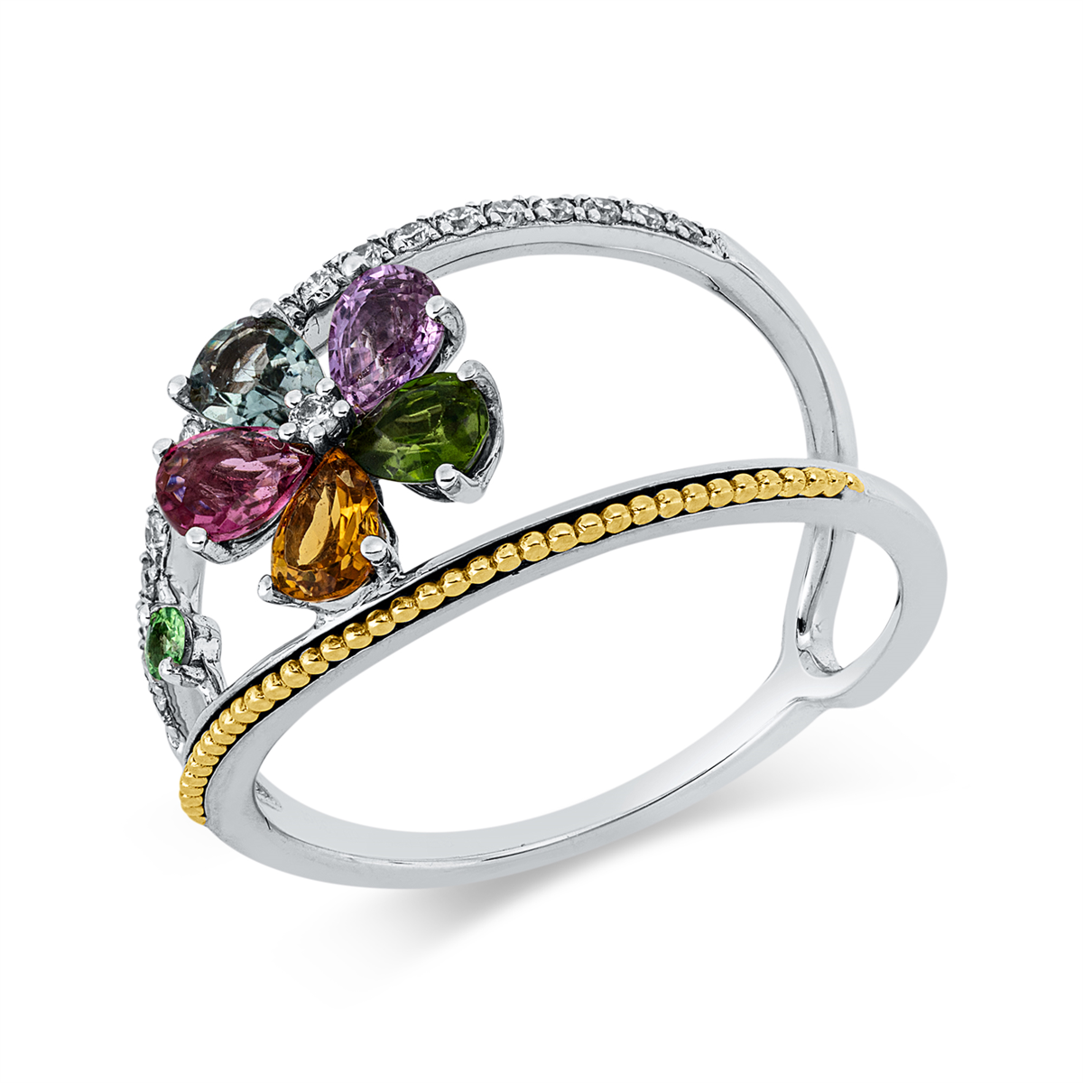 diamond full cut tsavorite rainbow & multicolor ring in whitegold / rosegold