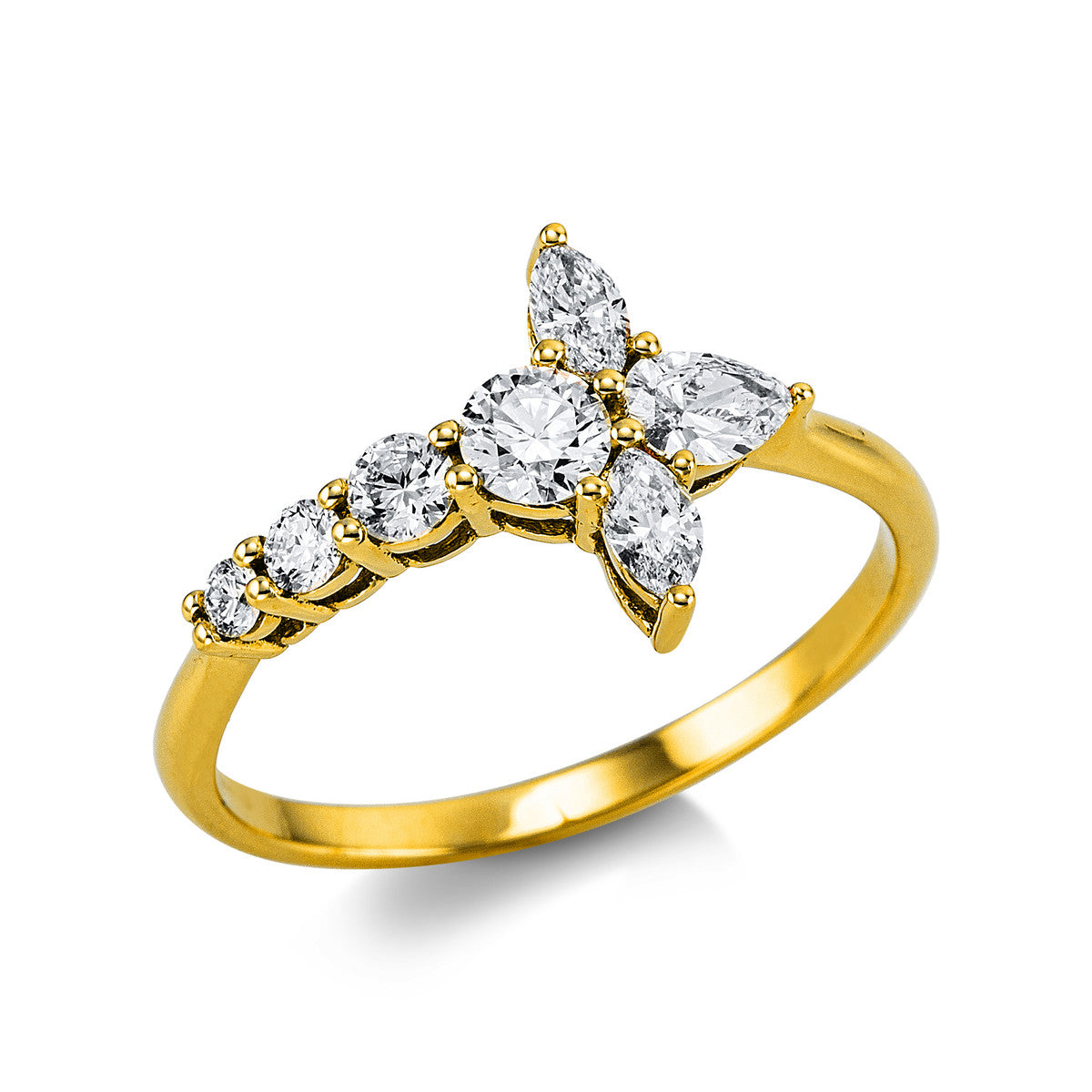 fantasy-cut  modern woman ring in yellow gold