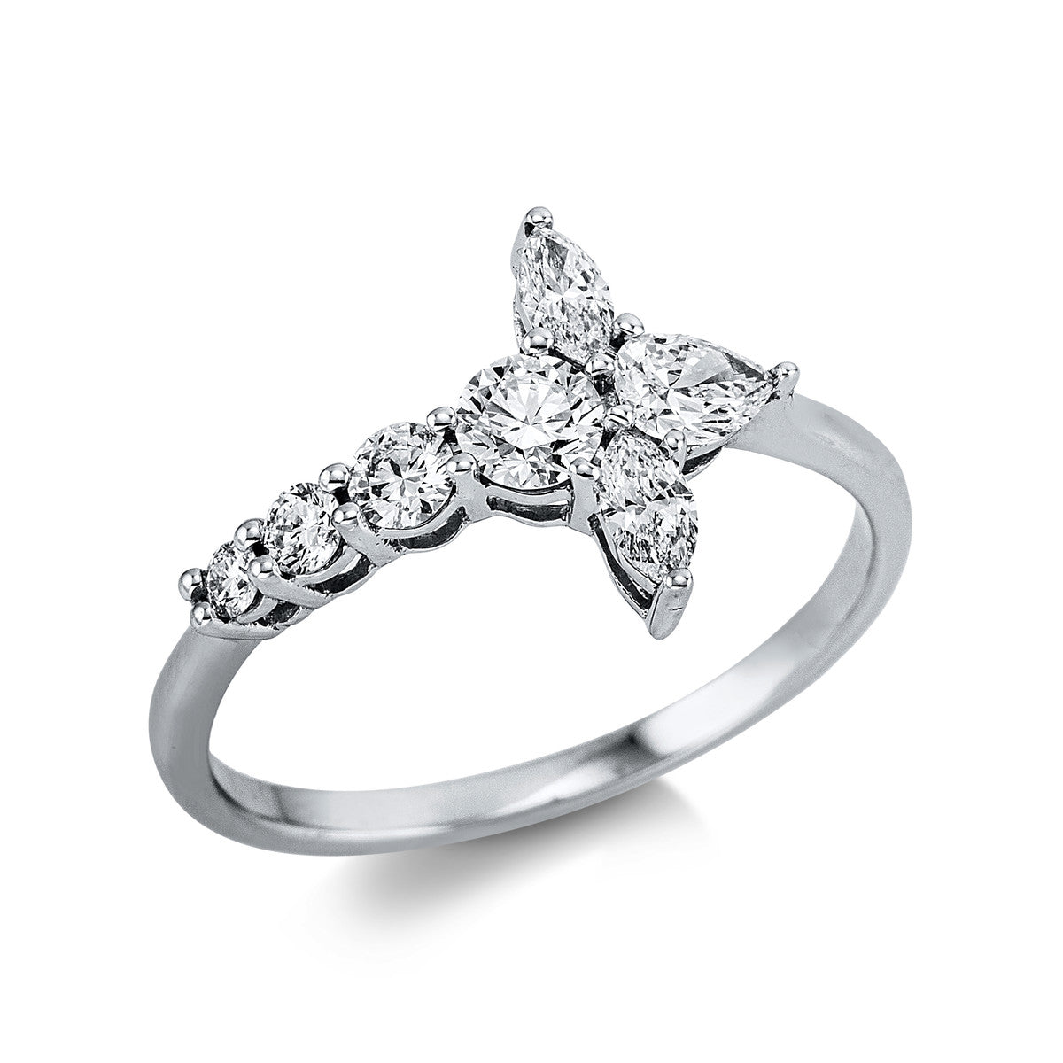 fantasy-cut  modern woman ring in white gold