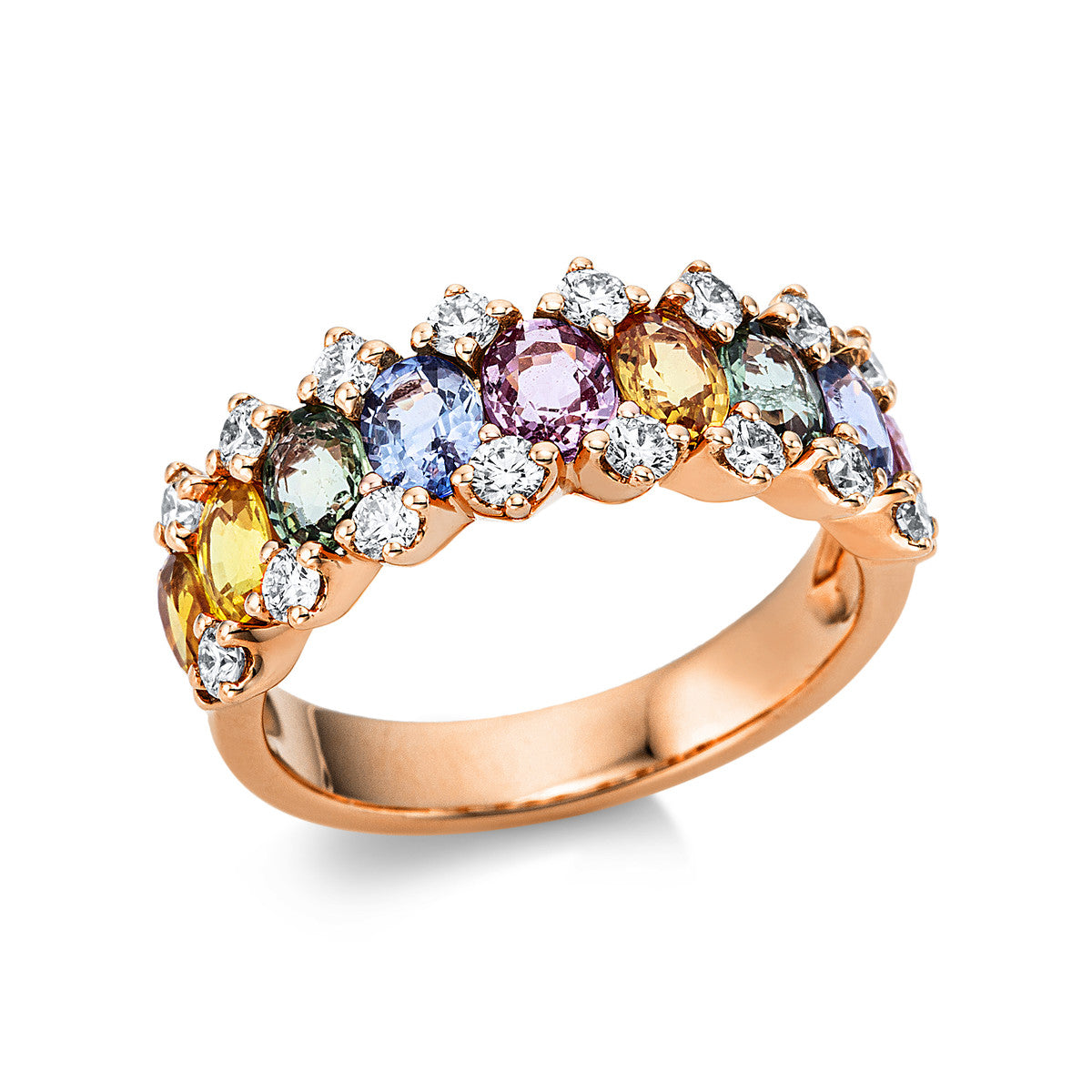 diamond full cut sapphire colored stone classic ring in red gold