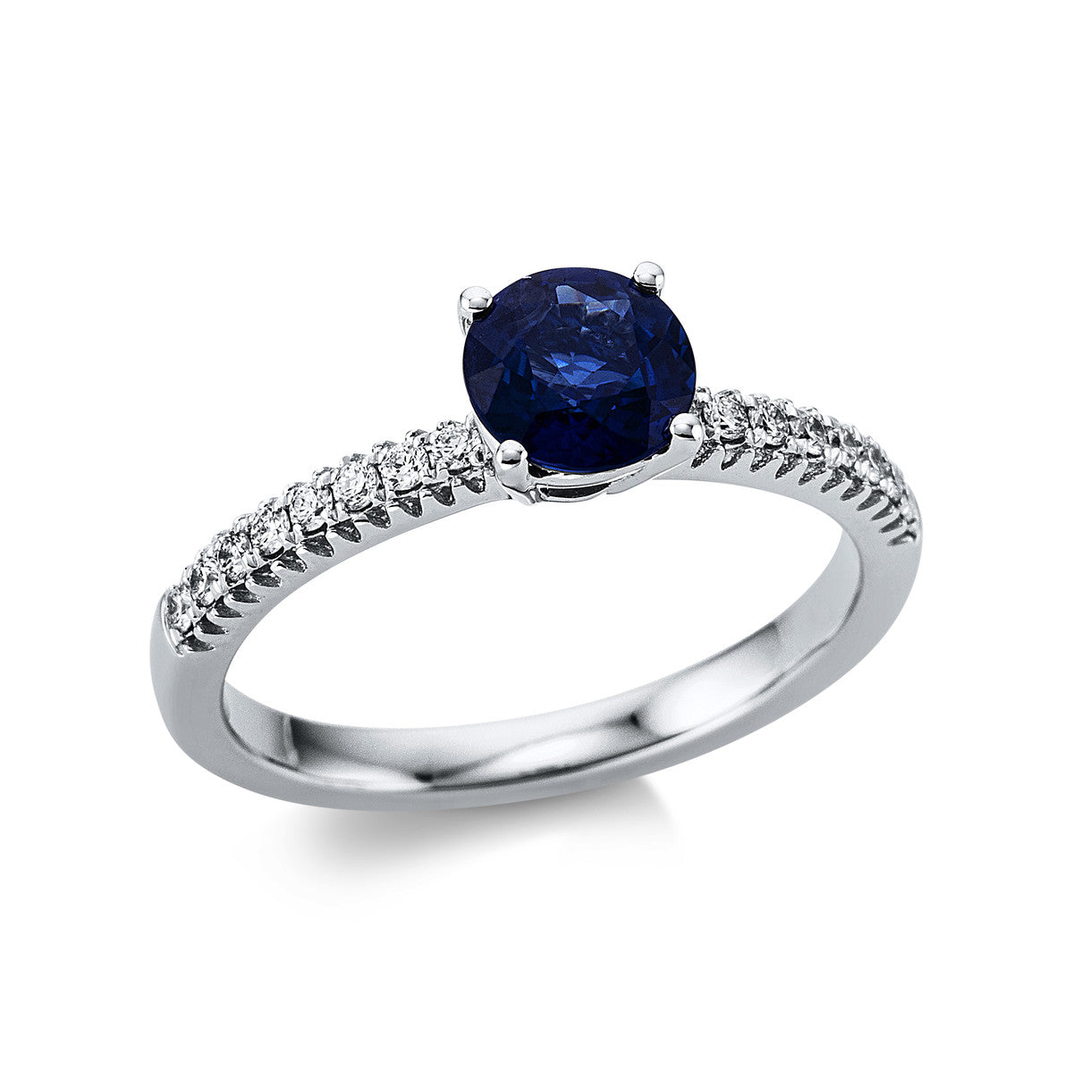 diamond full cut sapphire colored stone classic ring in white gold