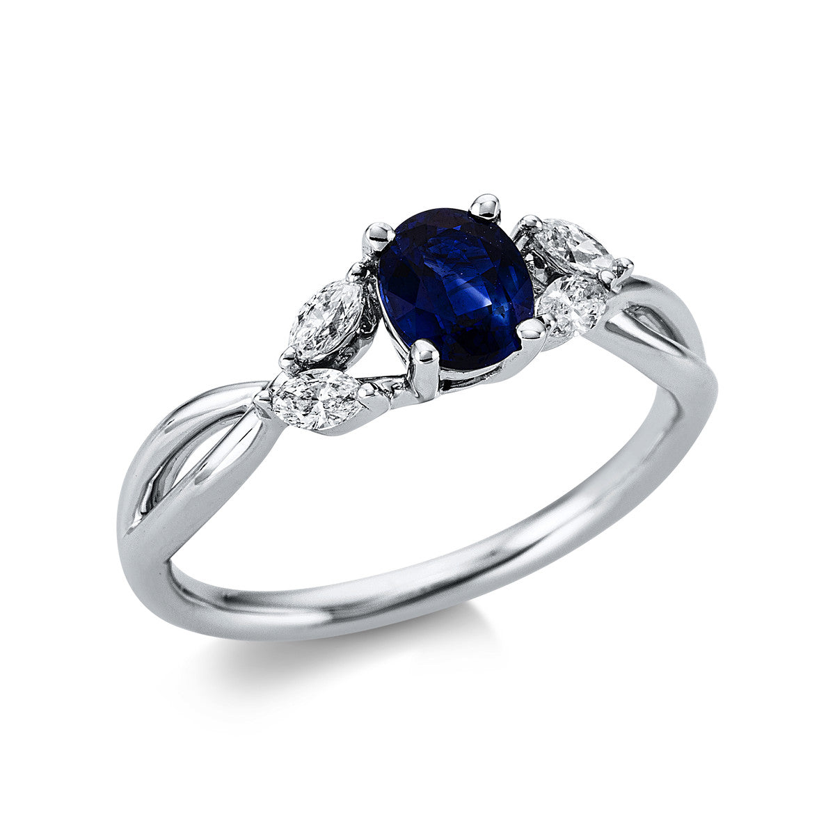marquise sapphire colored stone classic ring in white gold