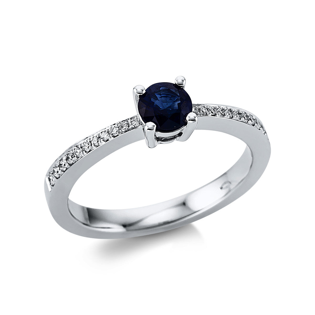 diamond full cut sapphire colored stone classic ring in white gold