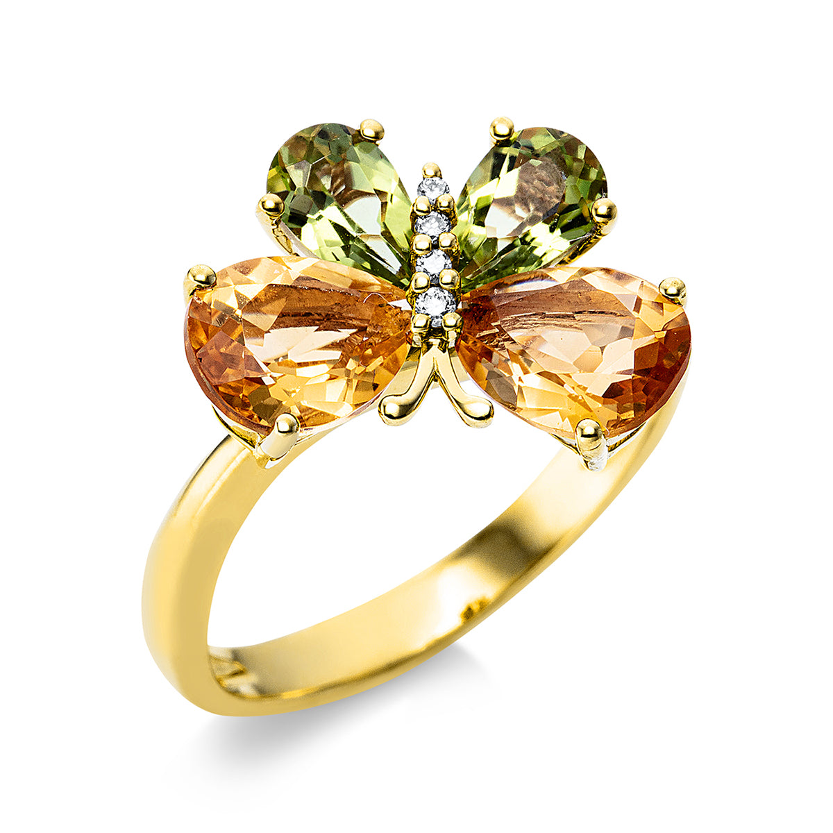 diamond full cut citrine colored stone fashion ring in yellow gold
