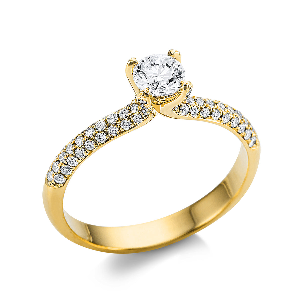 diamond full cut  solitaire with accent stones ring in yellow gold