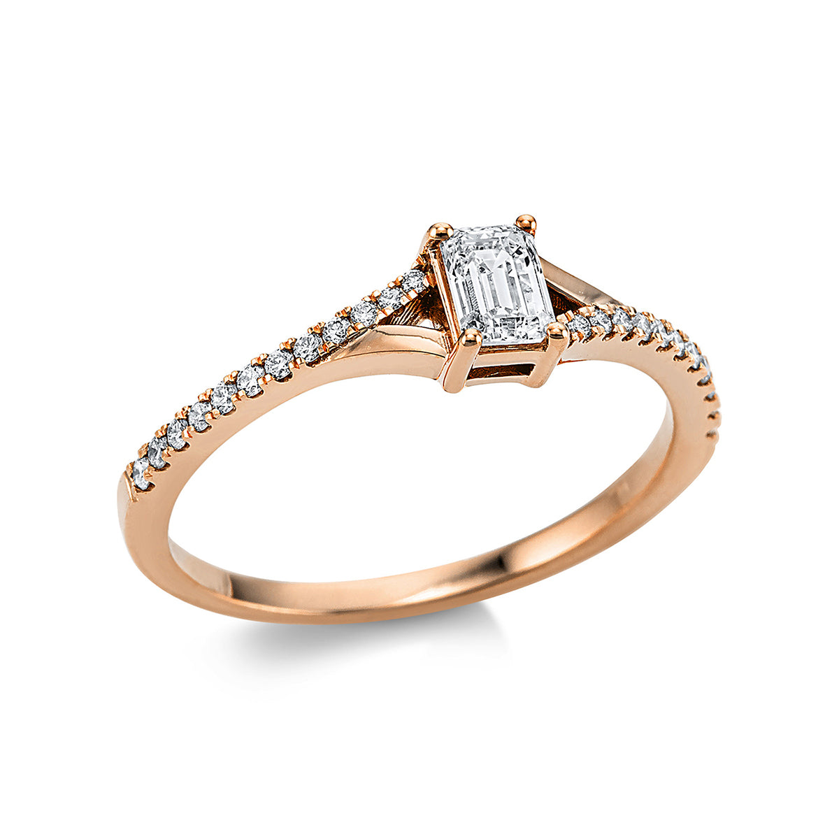 diamond full cut  solitaire with accent stones ring in red gold