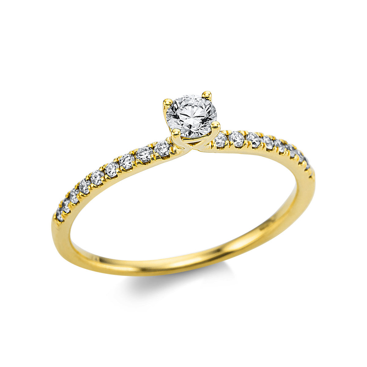 diamond full cut  solitaire with accent stones ring in yellow gold