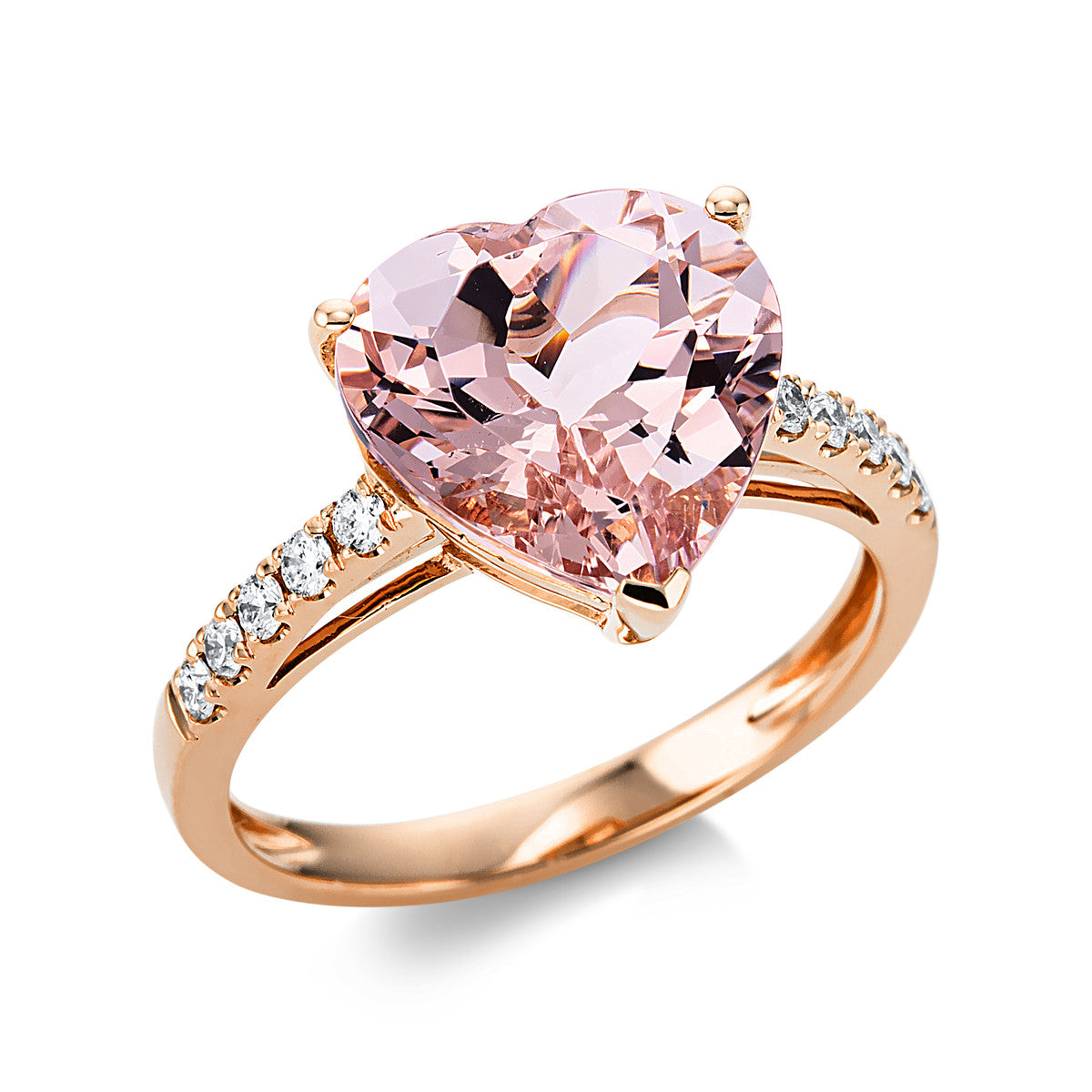 diamond full cut morganite colored stone fashion ring in red gold
