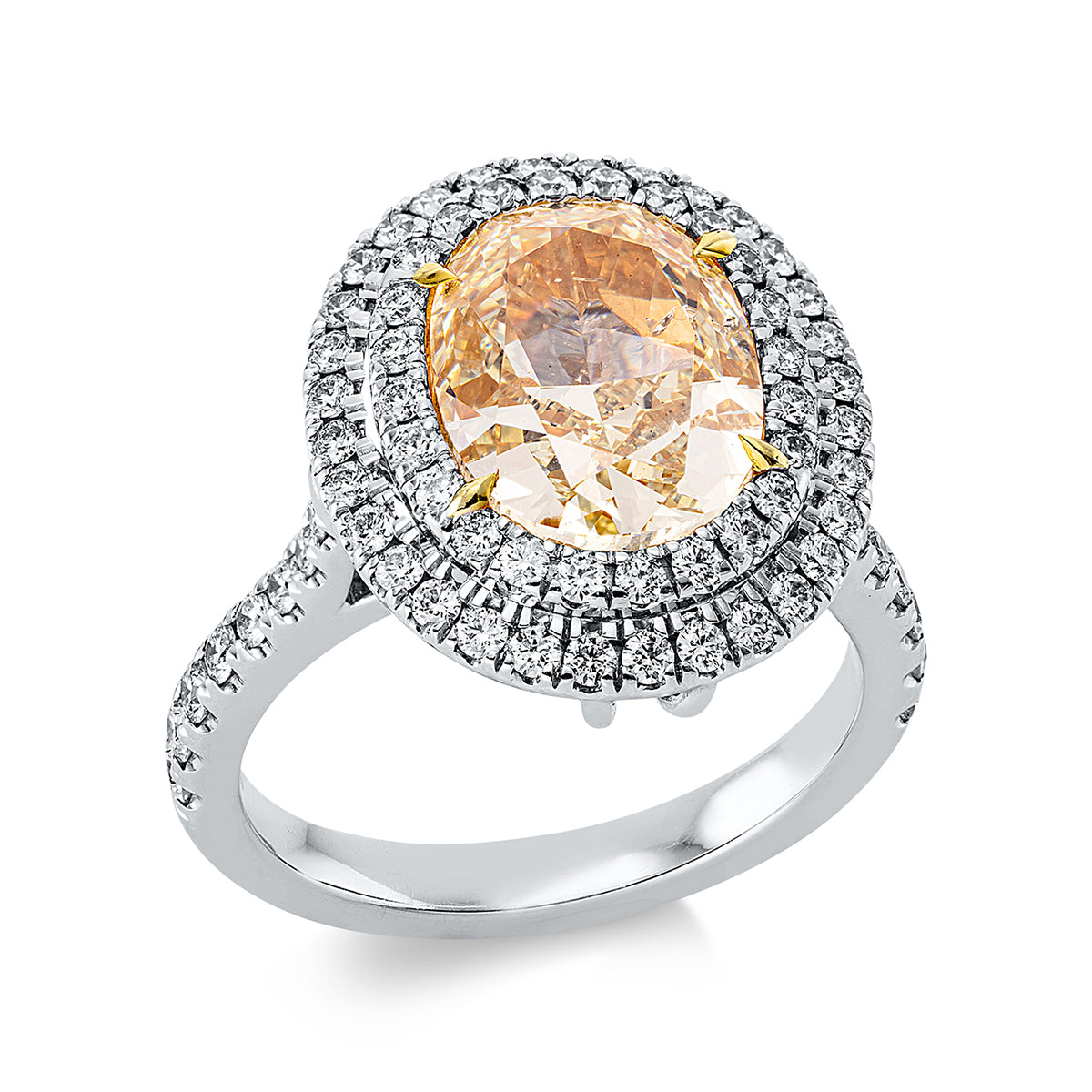 diamond full cut  fancy colored diamond ring in white gold / yellow gold