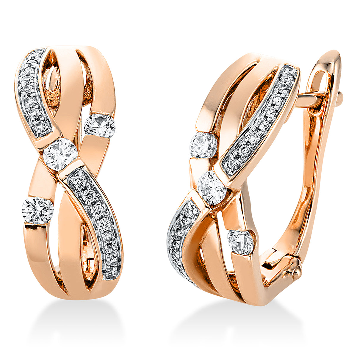 diamond full cut  modern woman hoops & huggies in red gold