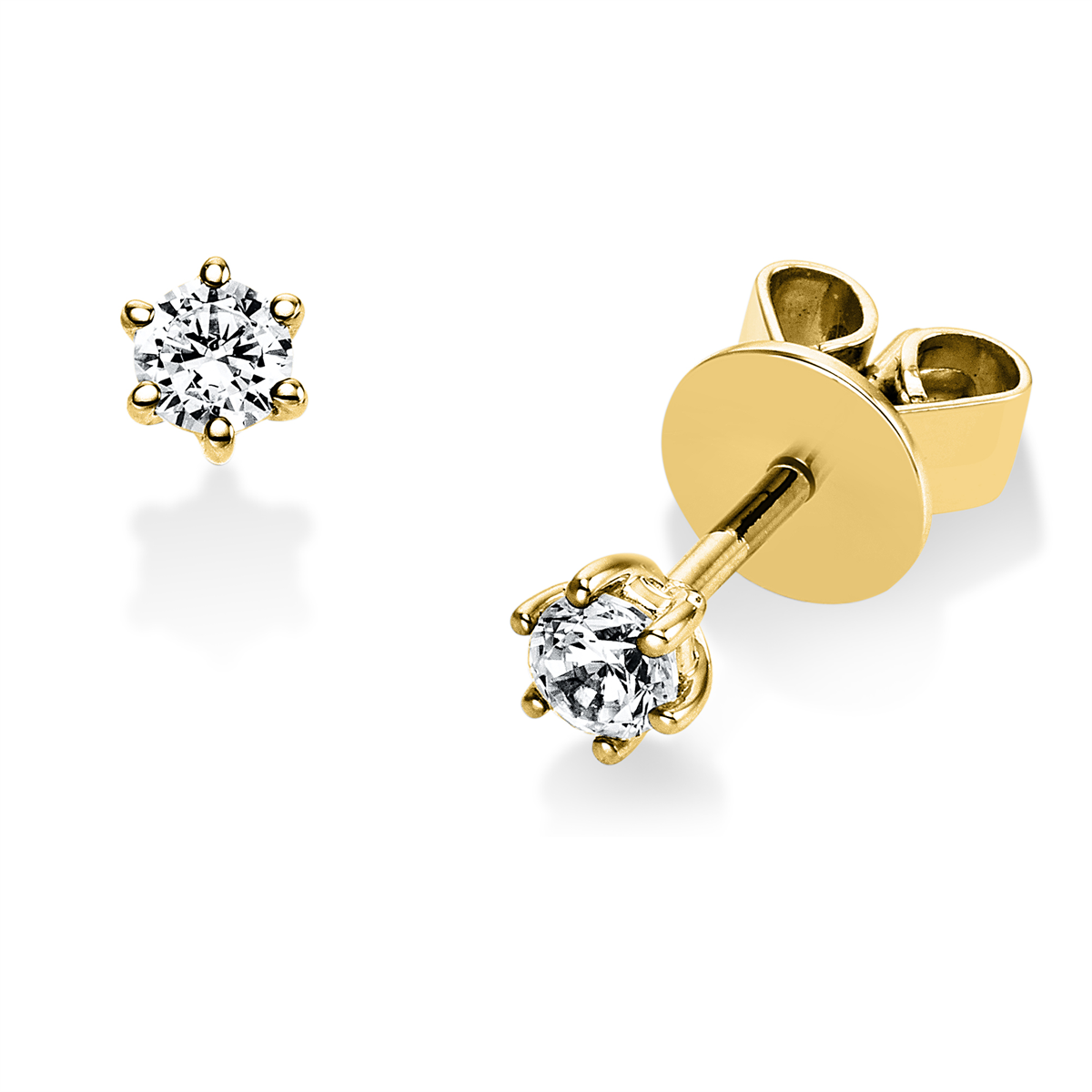 diamond full cut  solitaire studs in yellow gold