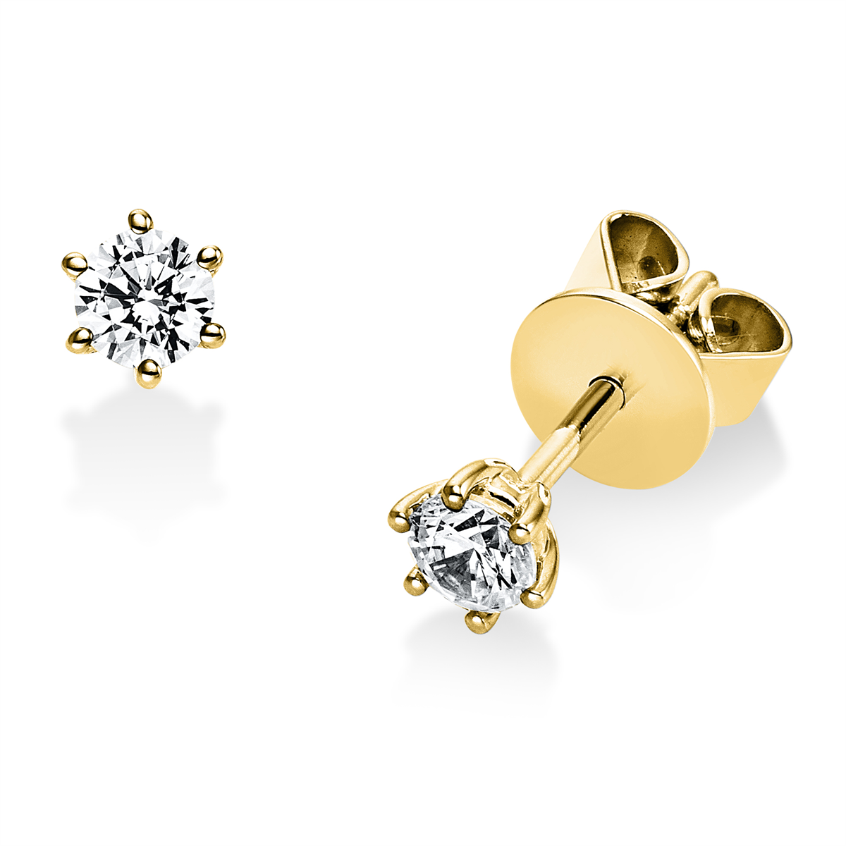 diamond full cut  solitaire studs in yellow gold