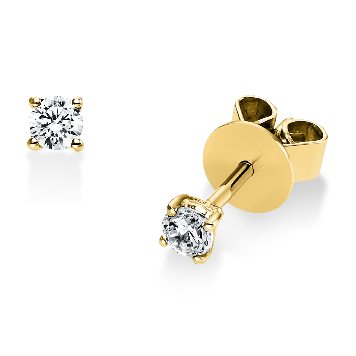 diamond full cut  solitaire studs in yellow gold