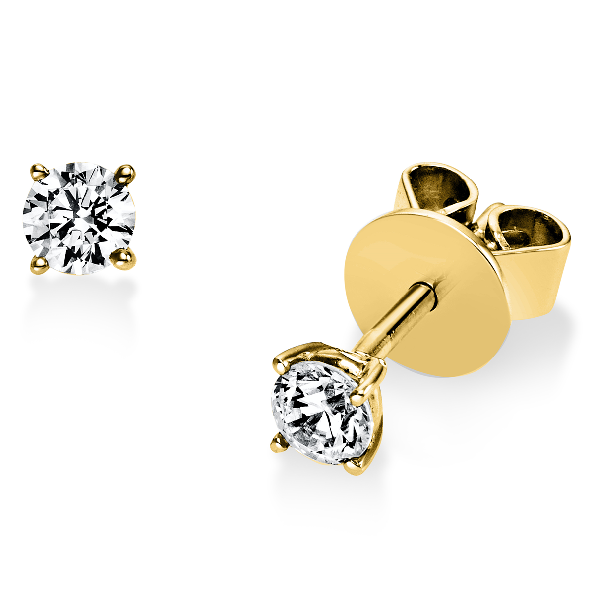 diamond full cut  solitaire studs in yellow gold