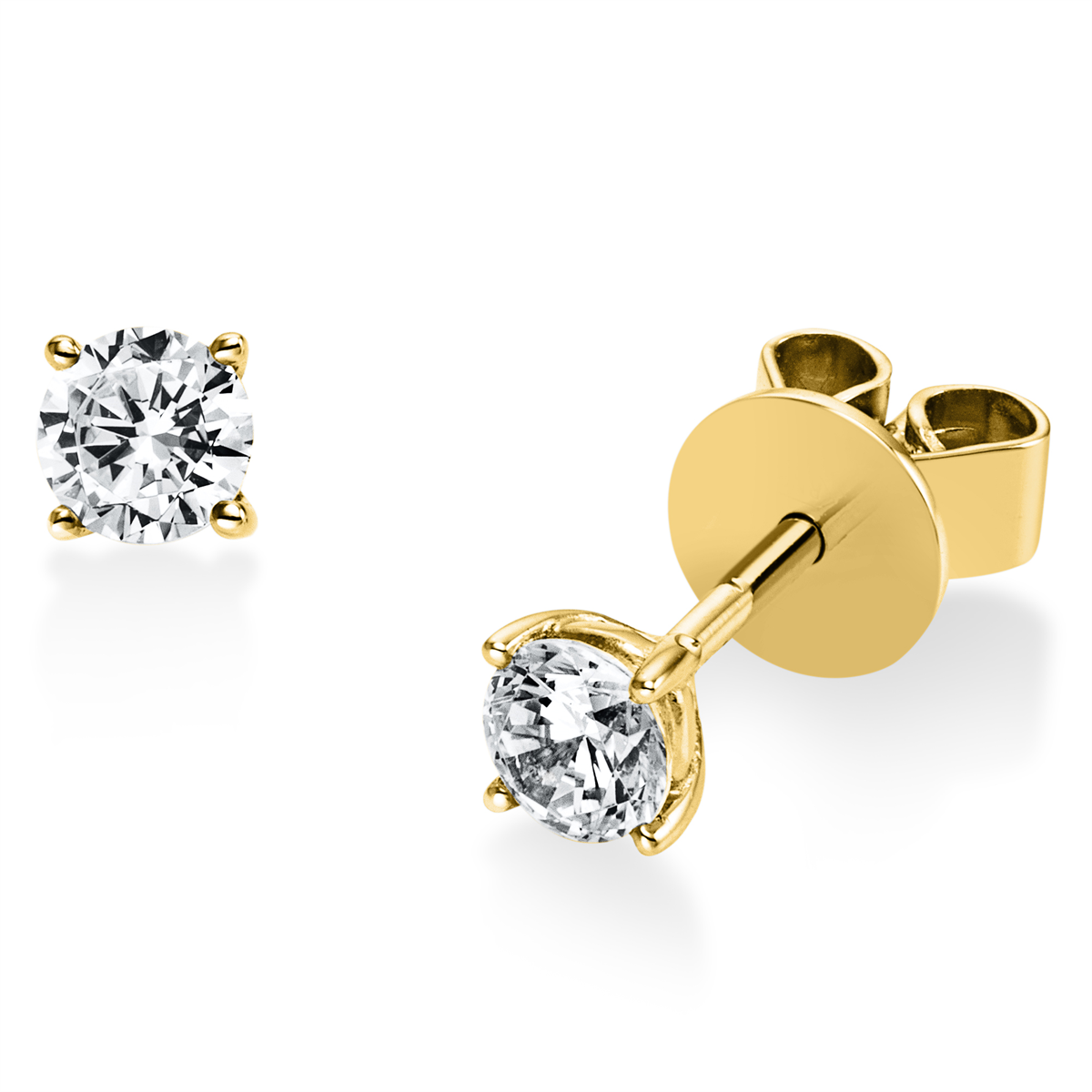 diamond full cut  solitaire studs in yellow gold