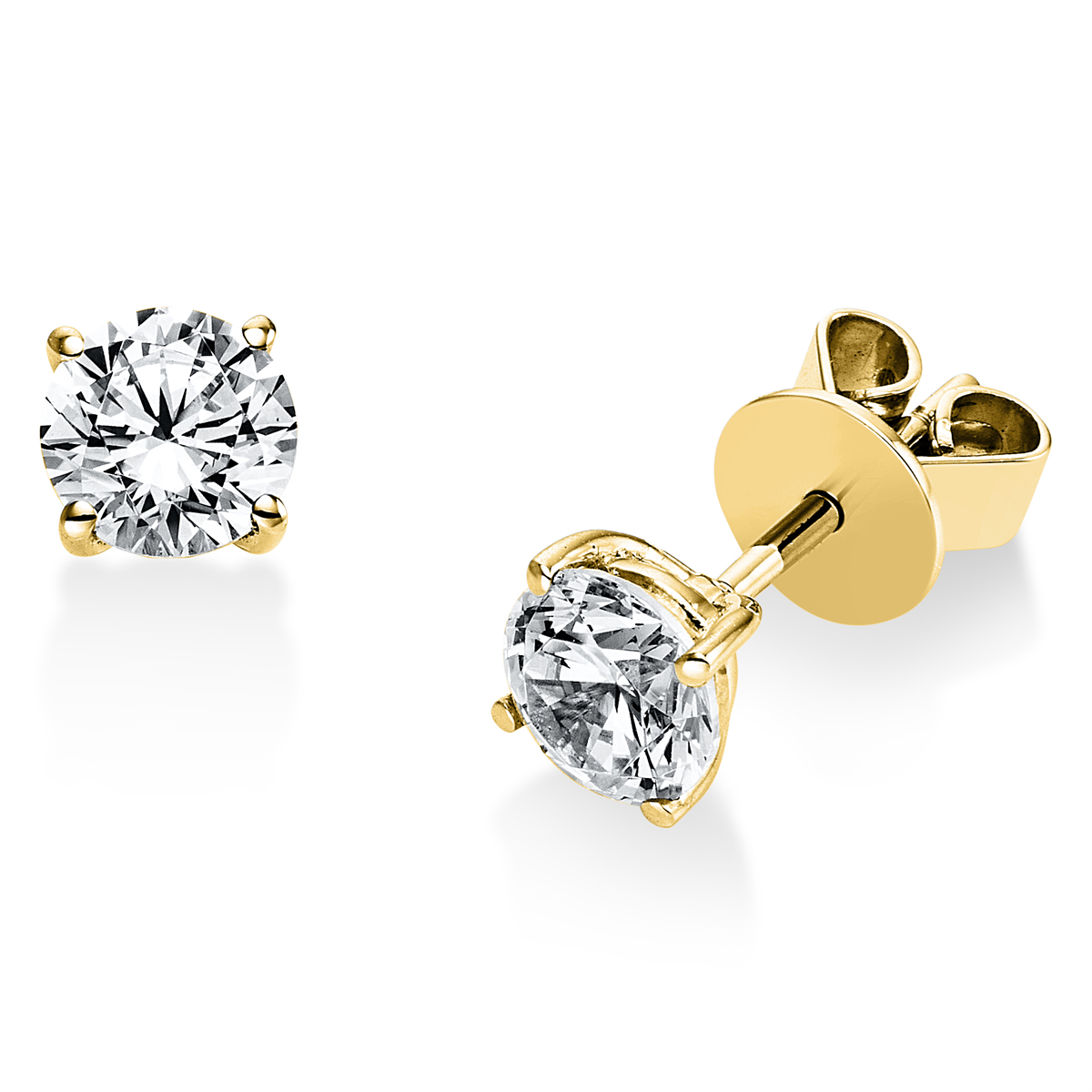 diamond full cut  solitaire studs in yellow gold