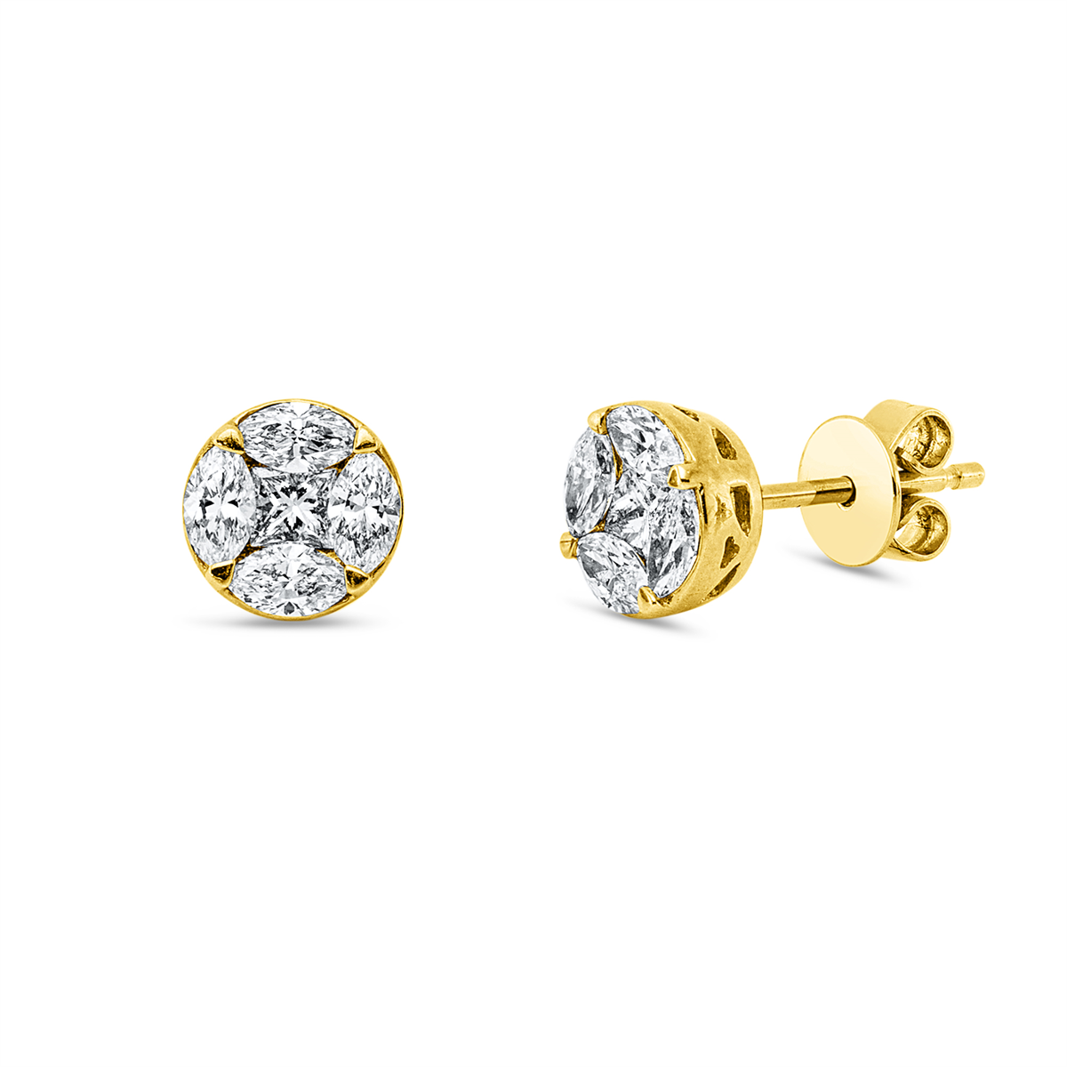 marquise  illusion classic studs in yellow gold