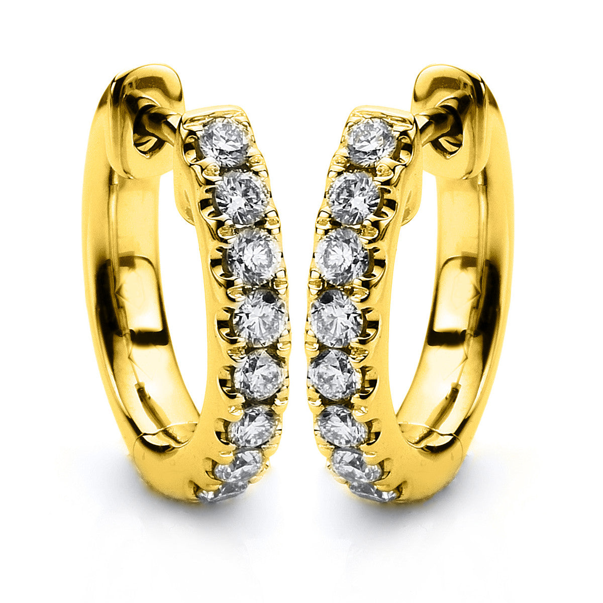 diamond full cut  modern woman hoops & huggies in yellow gold