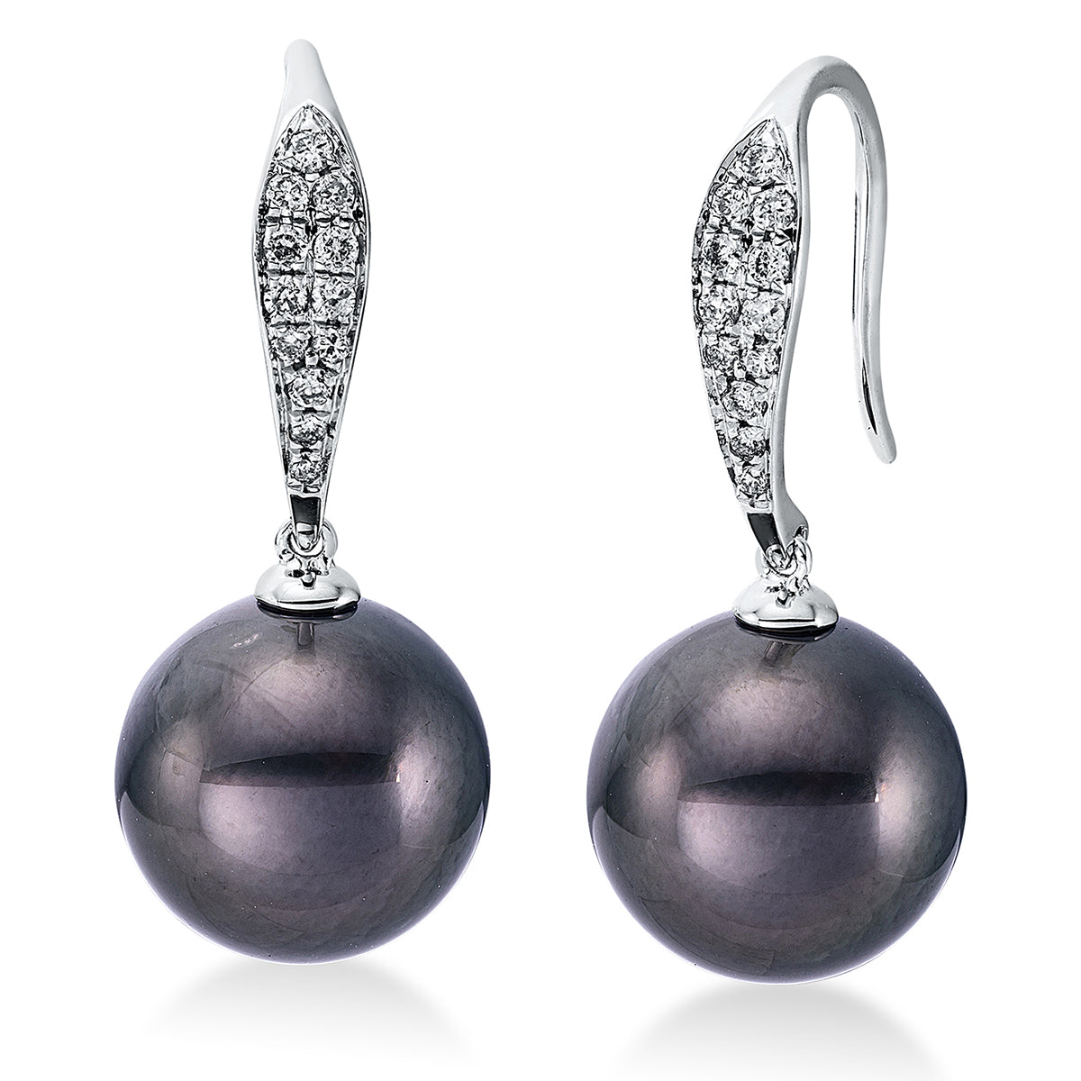 diamond full cut  pearl earhook in white gold