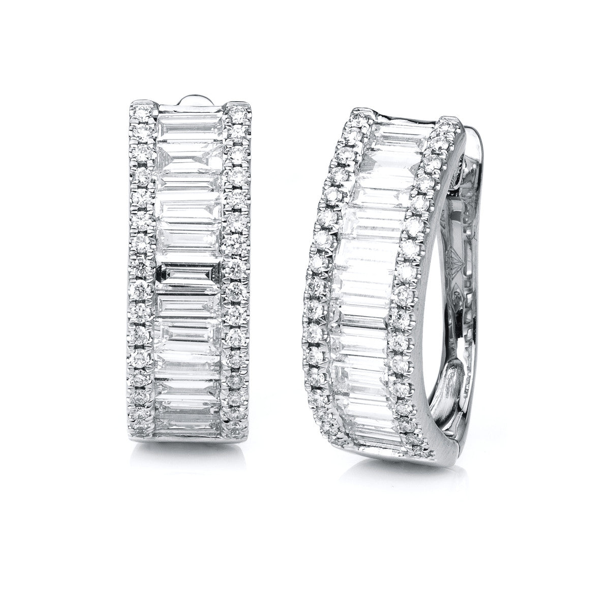 diamond full cut  baguette hoops & huggies in white gold