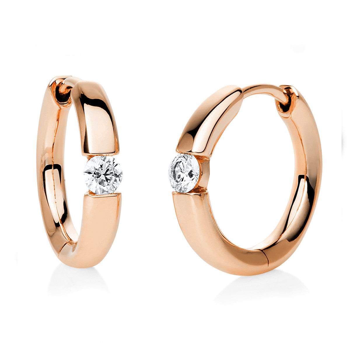 diamond full cut  solitaire hoops & huggies in red gold