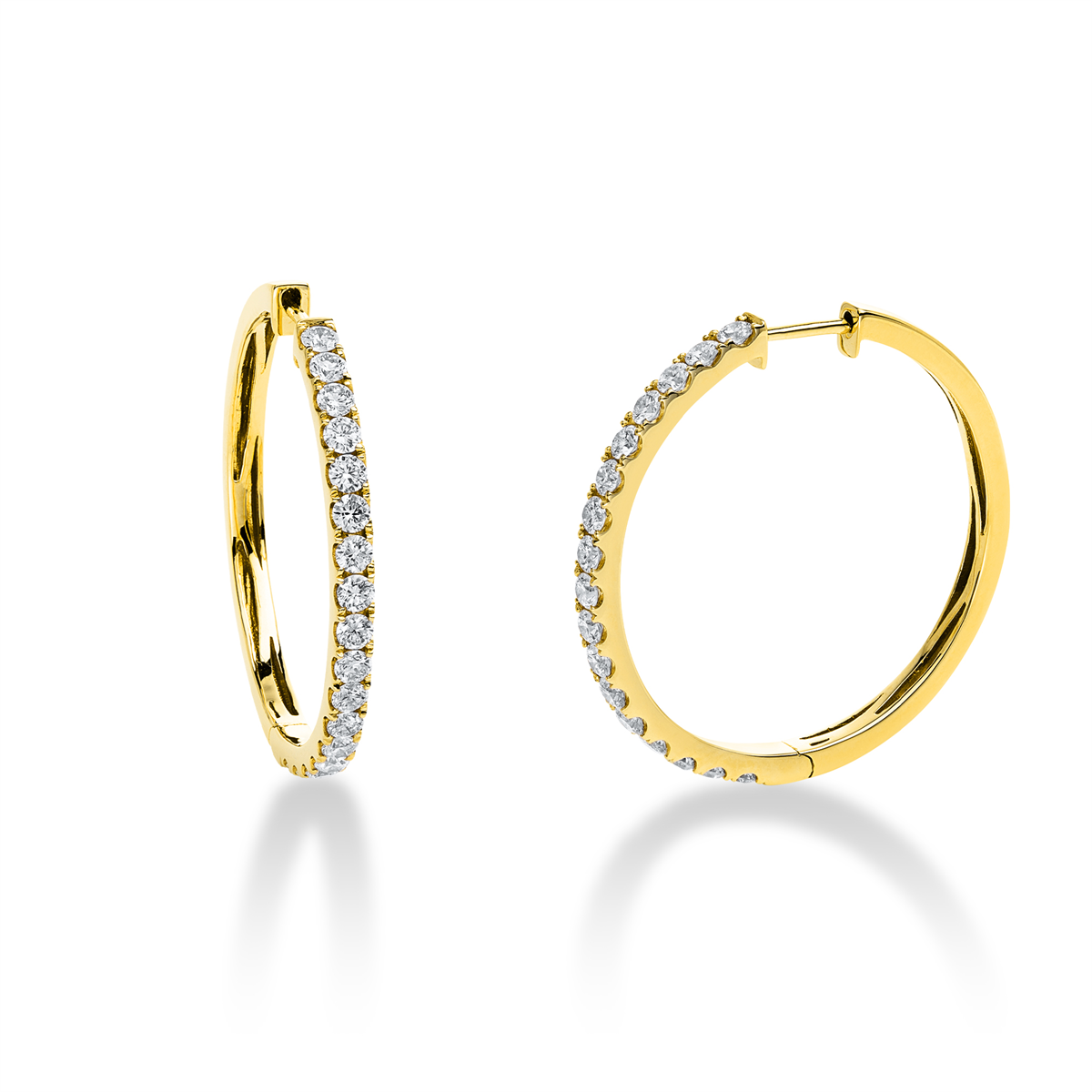 diamond full cut  modern woman hoops & huggies in yellow gold