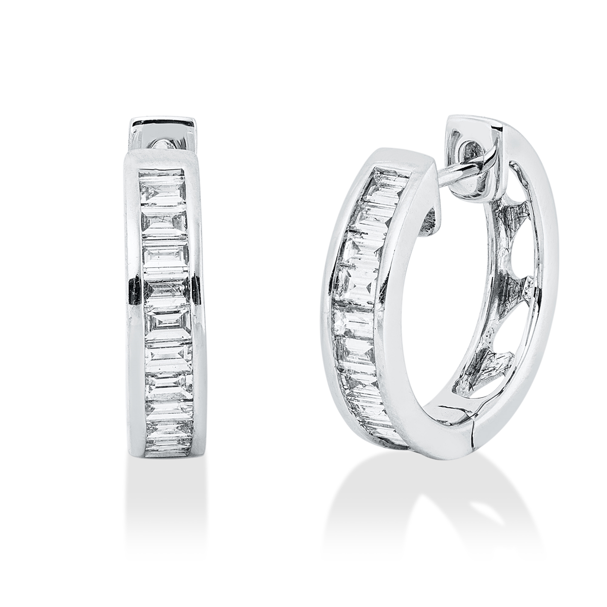 baguette  baguette hoops & huggies in white gold