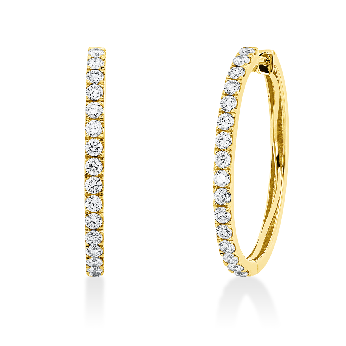 diamond full cut  modern woman hoops & huggies in yellow gold