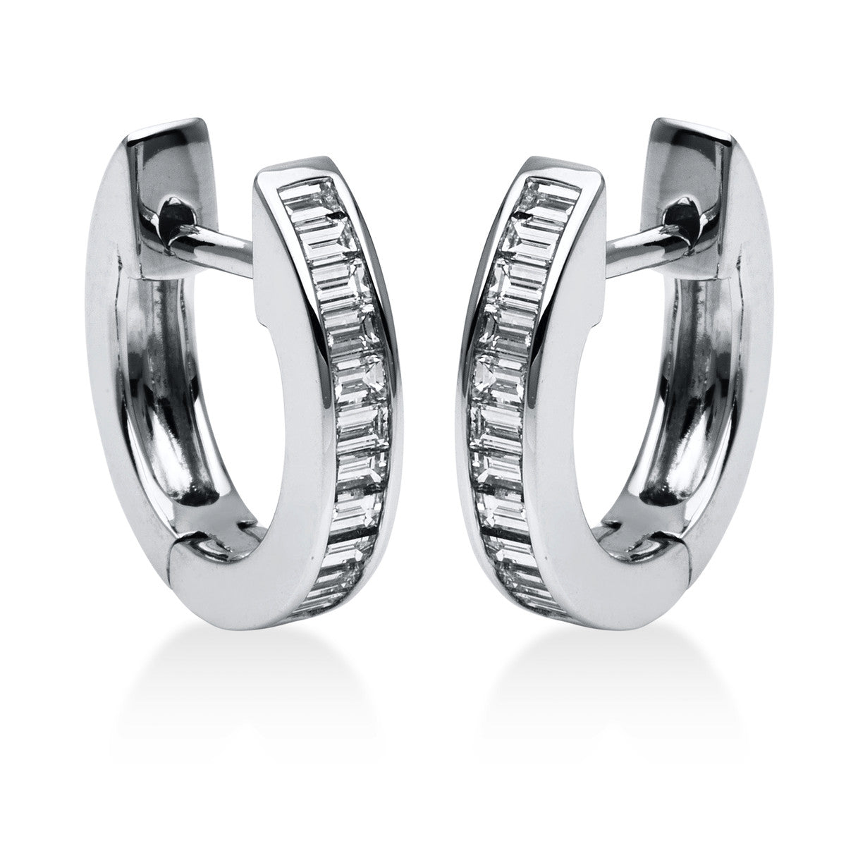baguette  baguette hoops & huggies in white gold