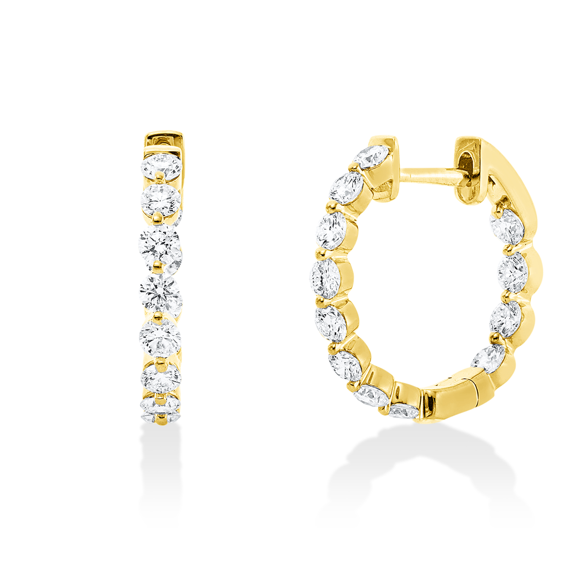 diamond full cut  modern woman hoops & huggies in yellow gold