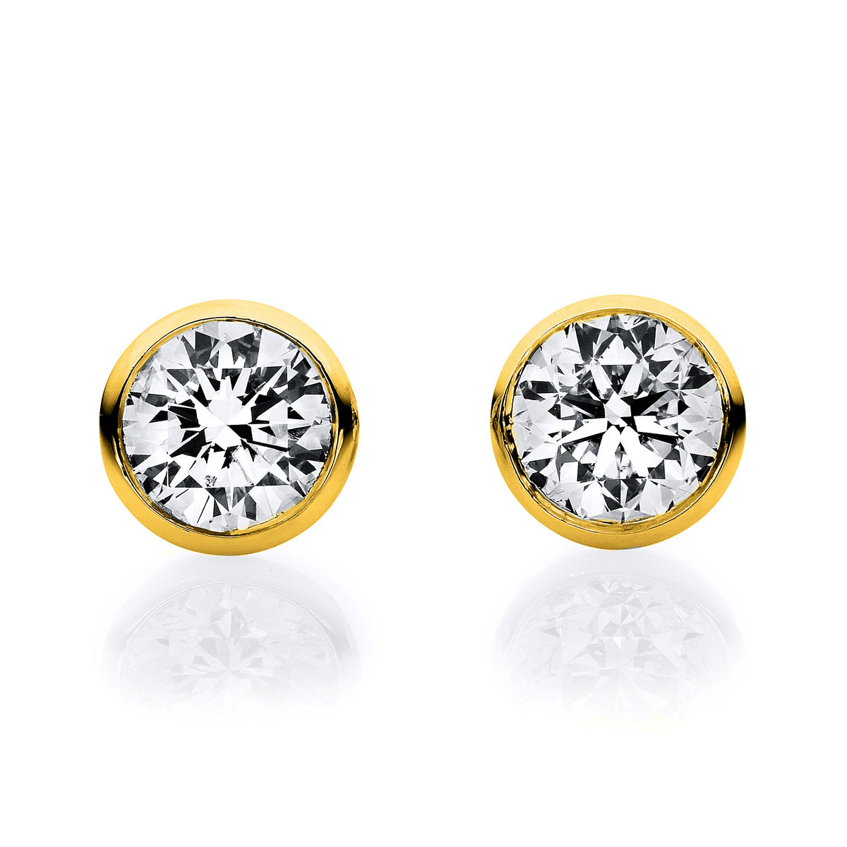 diamond full cut  solitaire studs in yellow gold