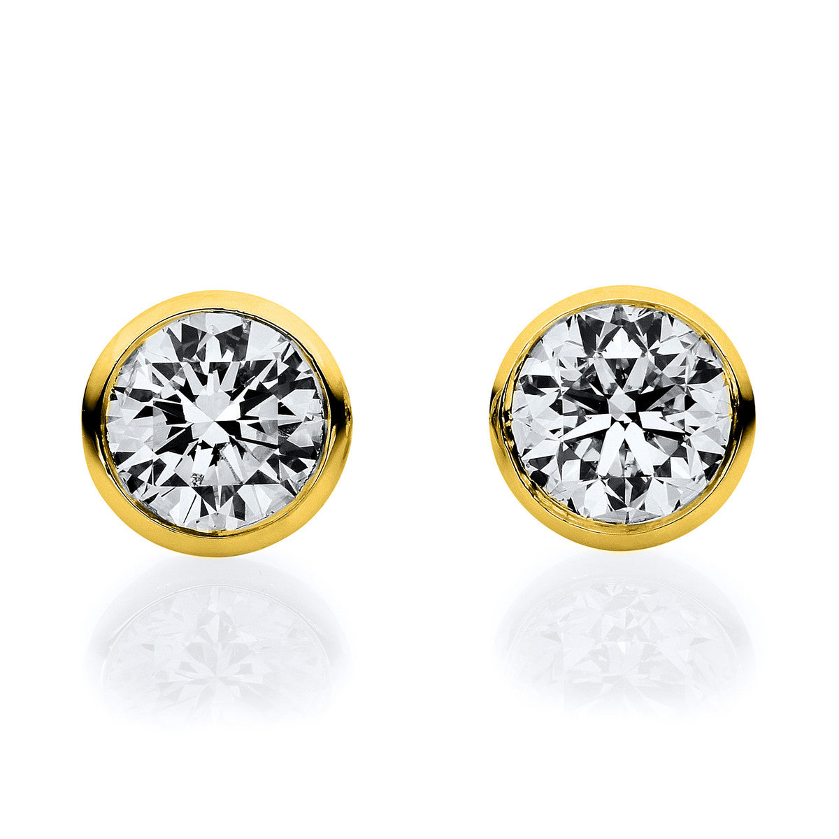 diamond full cut  solitaire studs in yellow gold