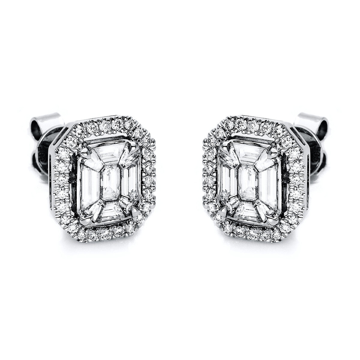 diamond full cut  baguette illusion studs in white gold